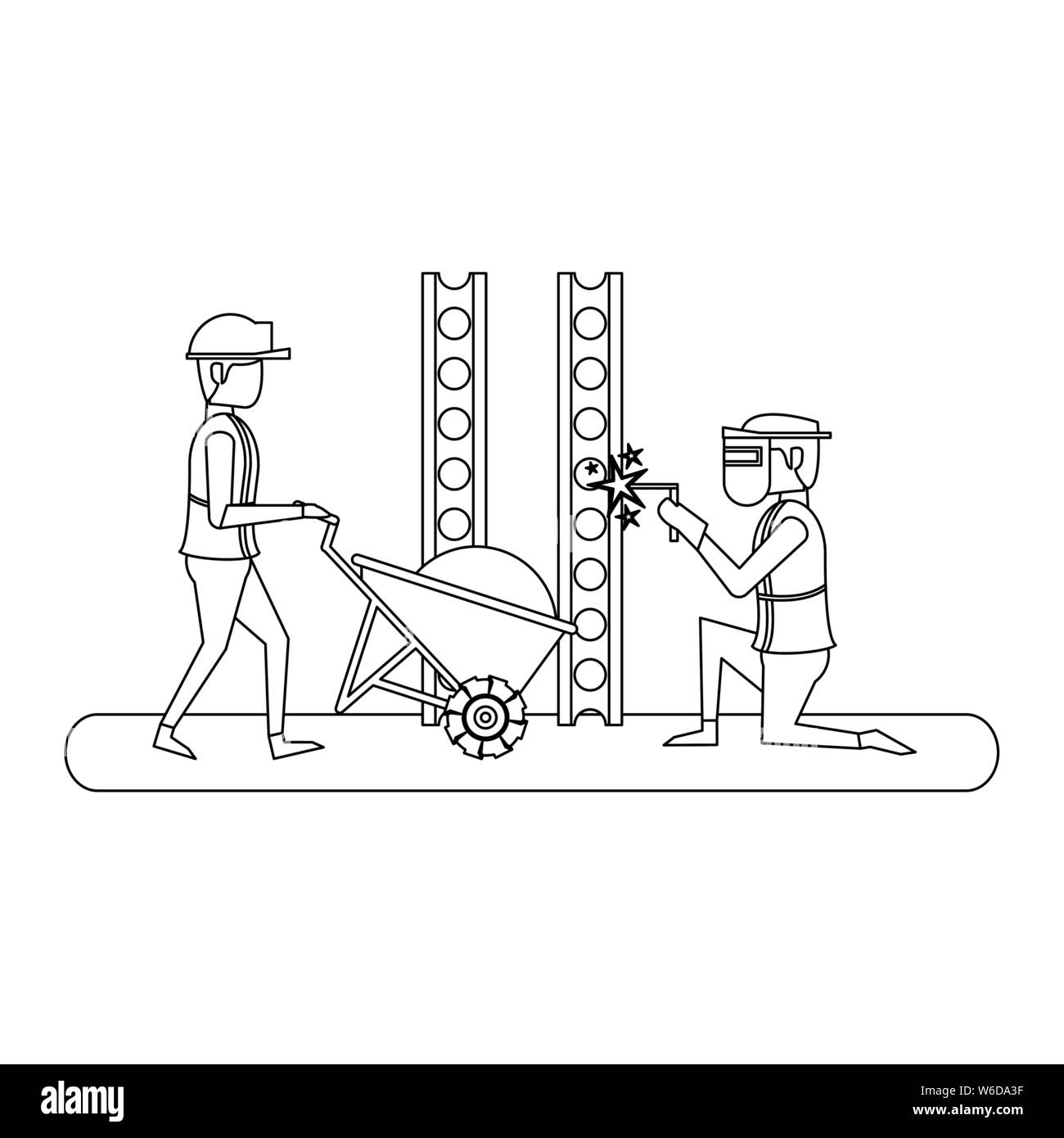 construction architectural engineering work cartoon in black and white