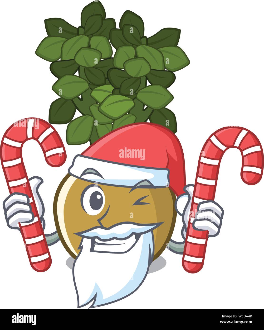 Santa with candy jade plant grows in cartoon stem Stock Vector
