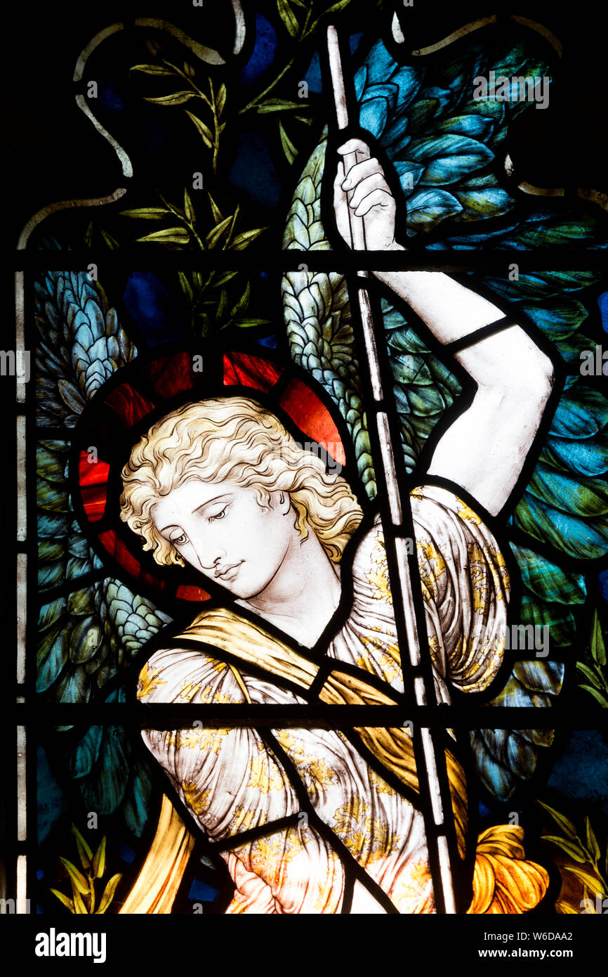 The angel of Bethesda stained glass, All Saints Church, Leek Wootton