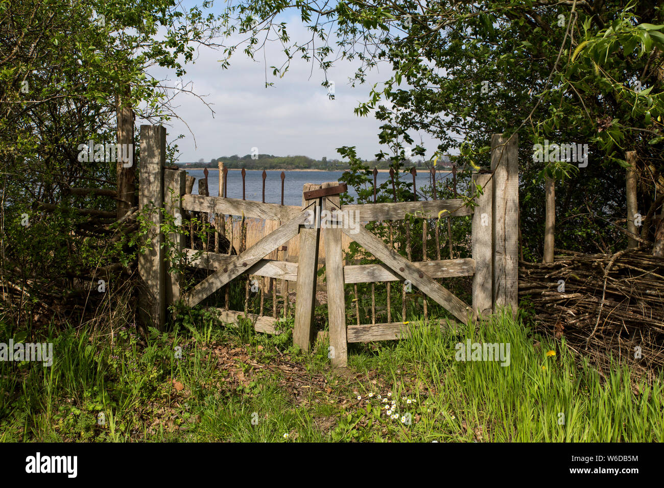 A gate in a fence at the Medieval Centre in Nykøbing Falster, Denmark ...