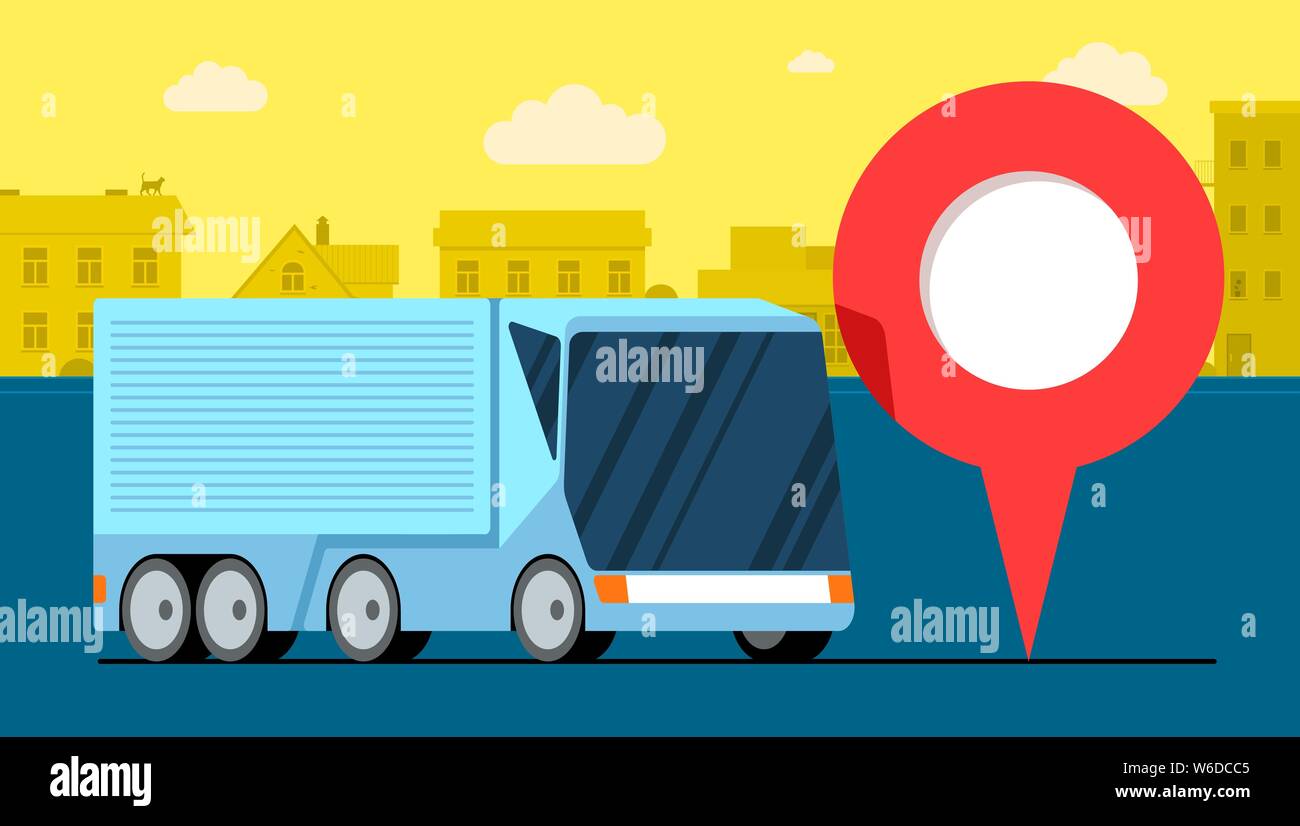 Modern cargo truck trailer logistic near geotag gps navigator location