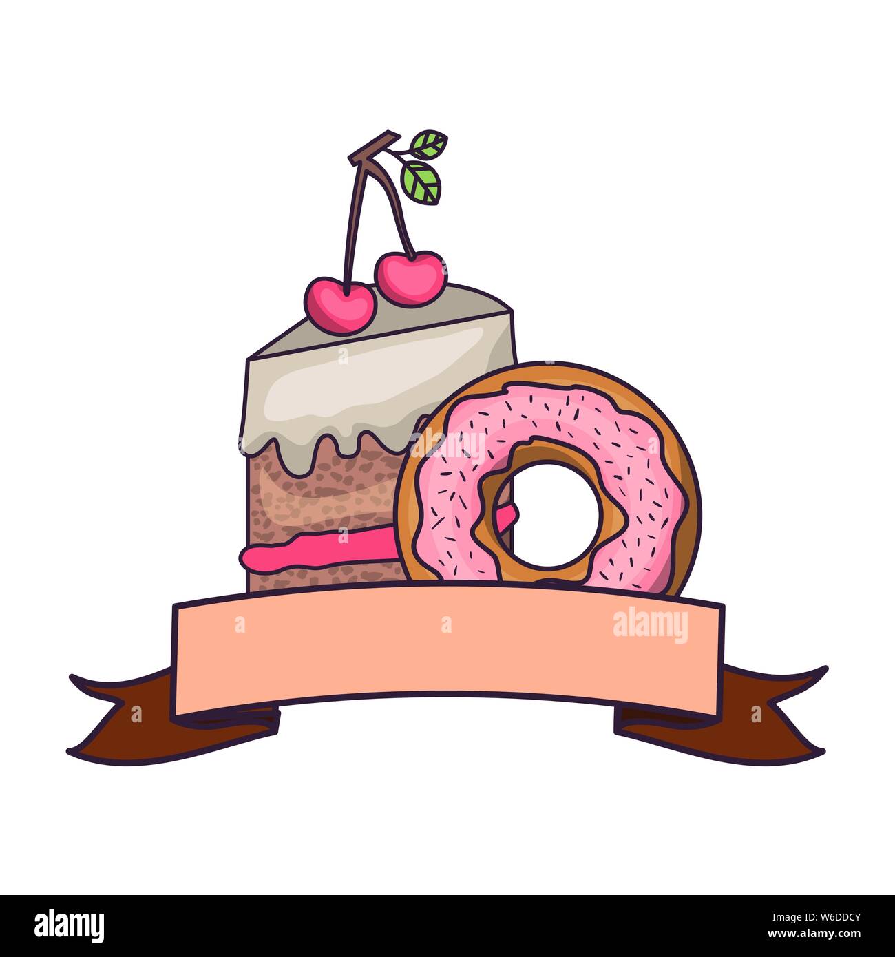 delicious and fresh cake with cherry Stock Vector
