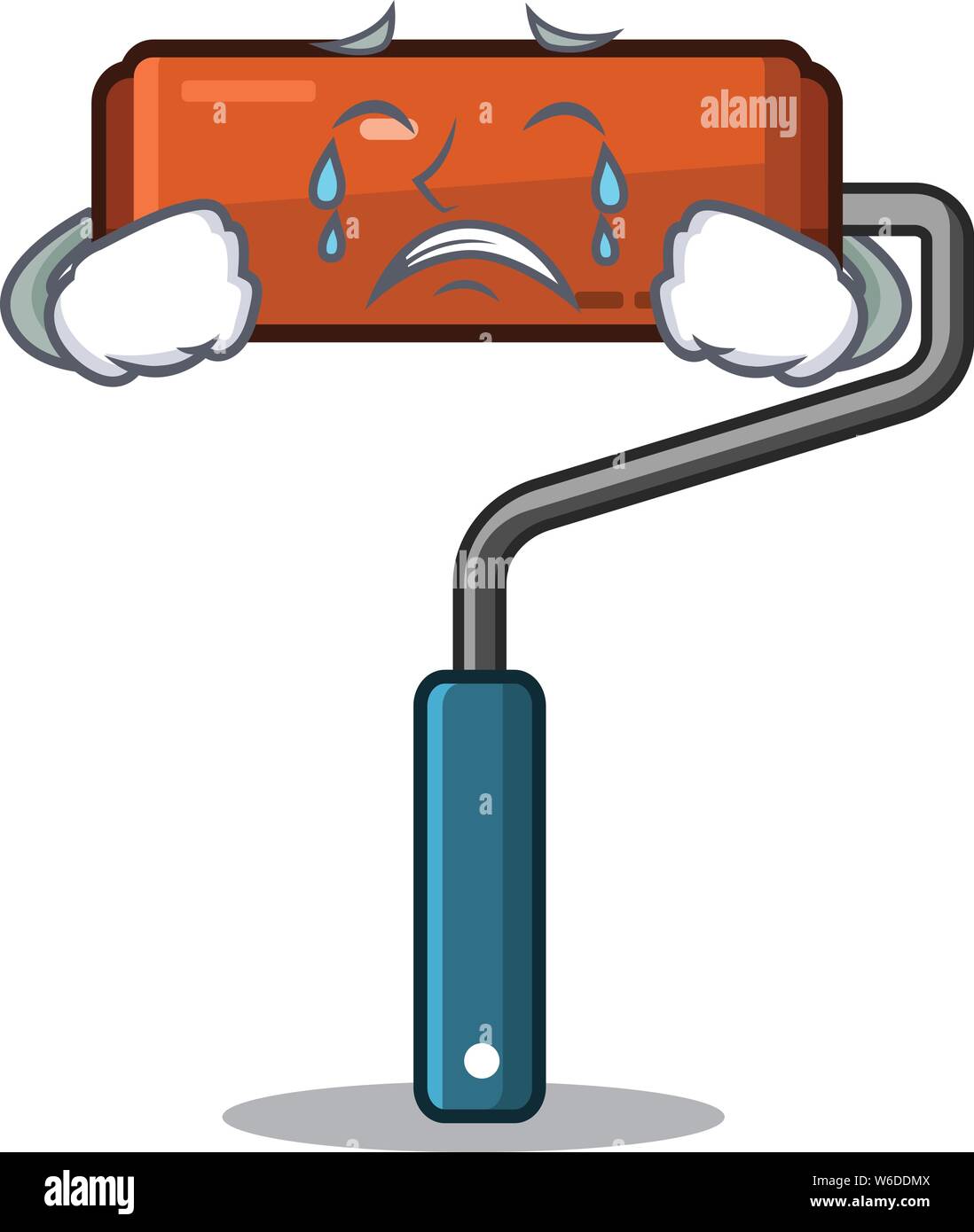 Crying paint roller in the character bucket Stock Vector