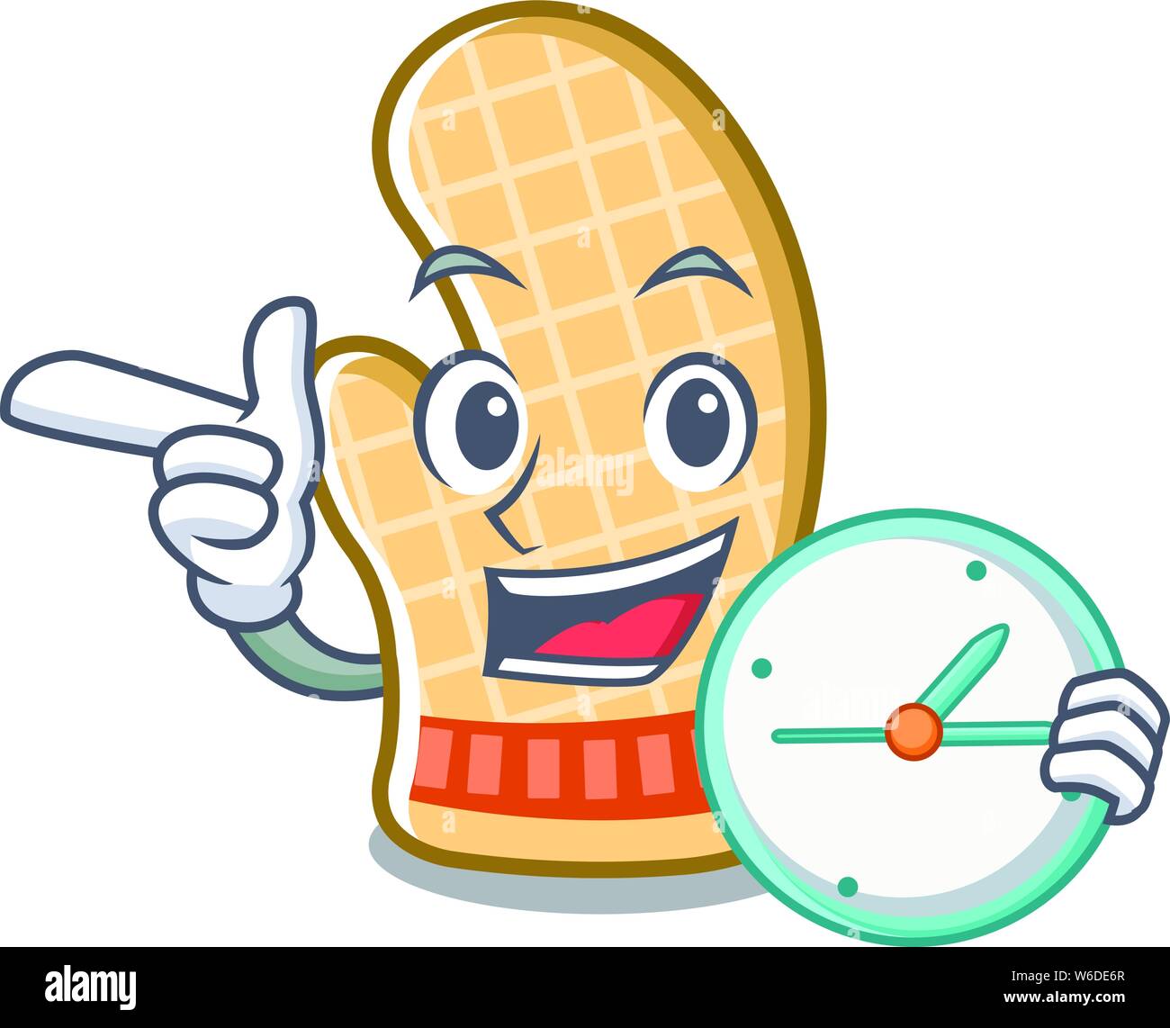 With clockWith clock oven glove placed mascot cooking table Stock Vector