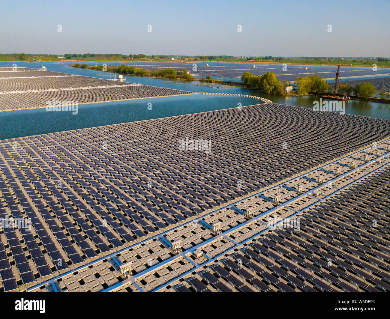 Aerial view of the floating solar energy farm transformed from the coal ...