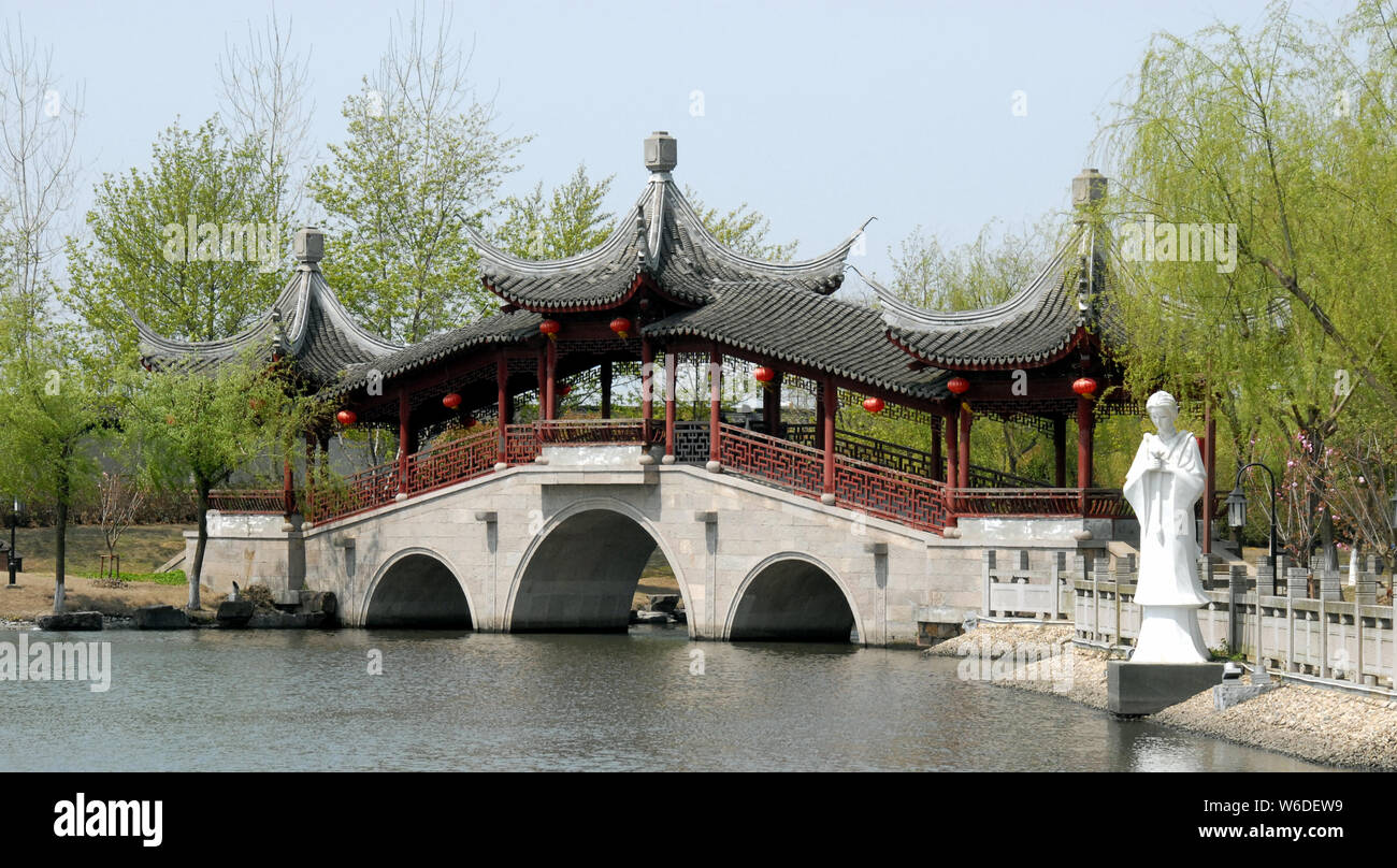 Xitang water town in Zhejiang Province, near Shanghai, China. Xitang is famous for its canals. Xitang canal town has old buildings and bridges. Stock Photo
