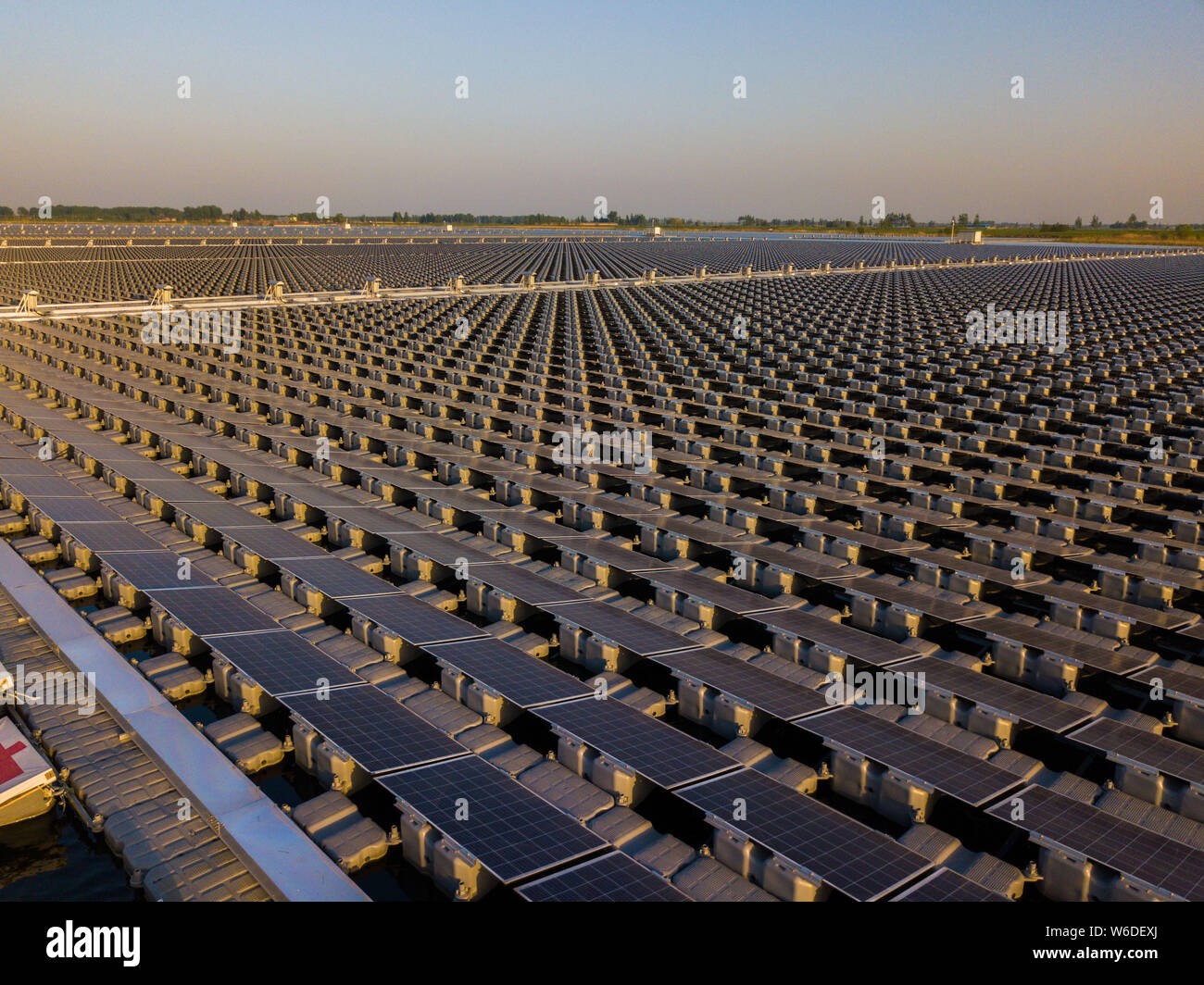 Aerial view of the floating solar energy farm transformed from the coal ...