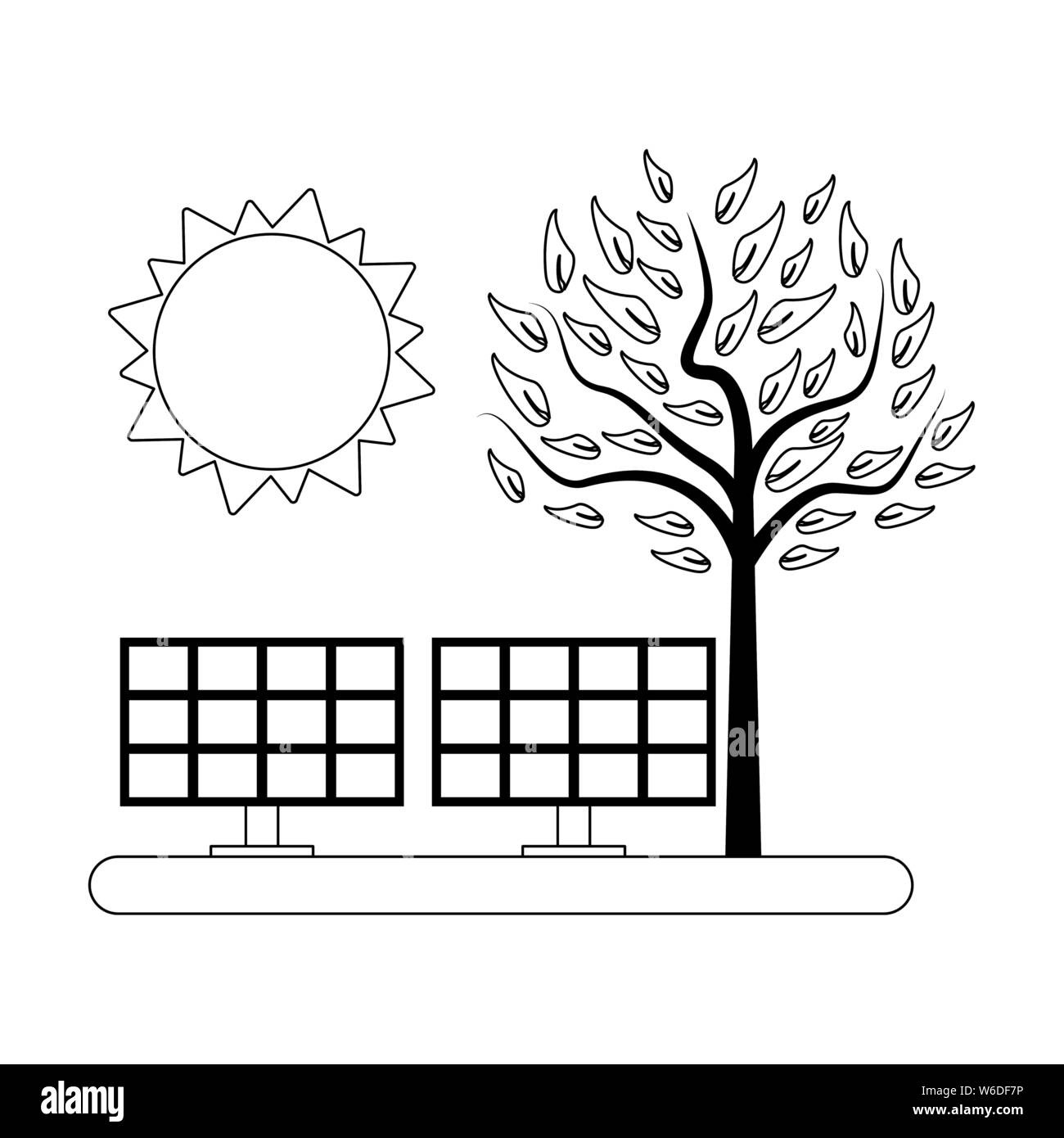 ecology nature environment save cartoon in black and white Stock Vector ...