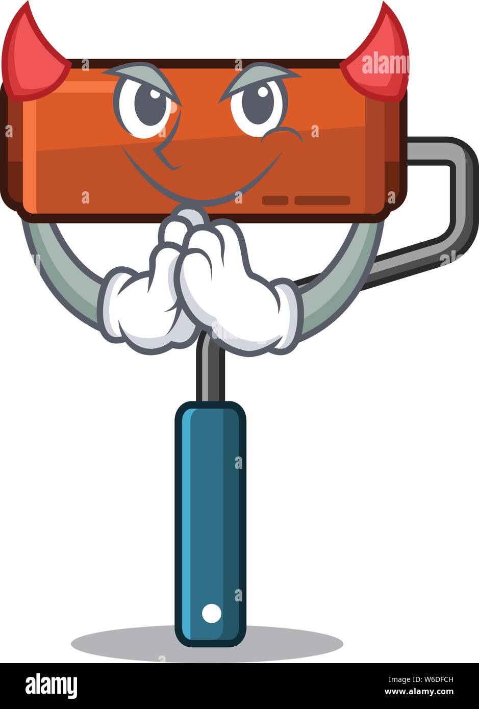Devil paint roller in the character bucket Stock Vector