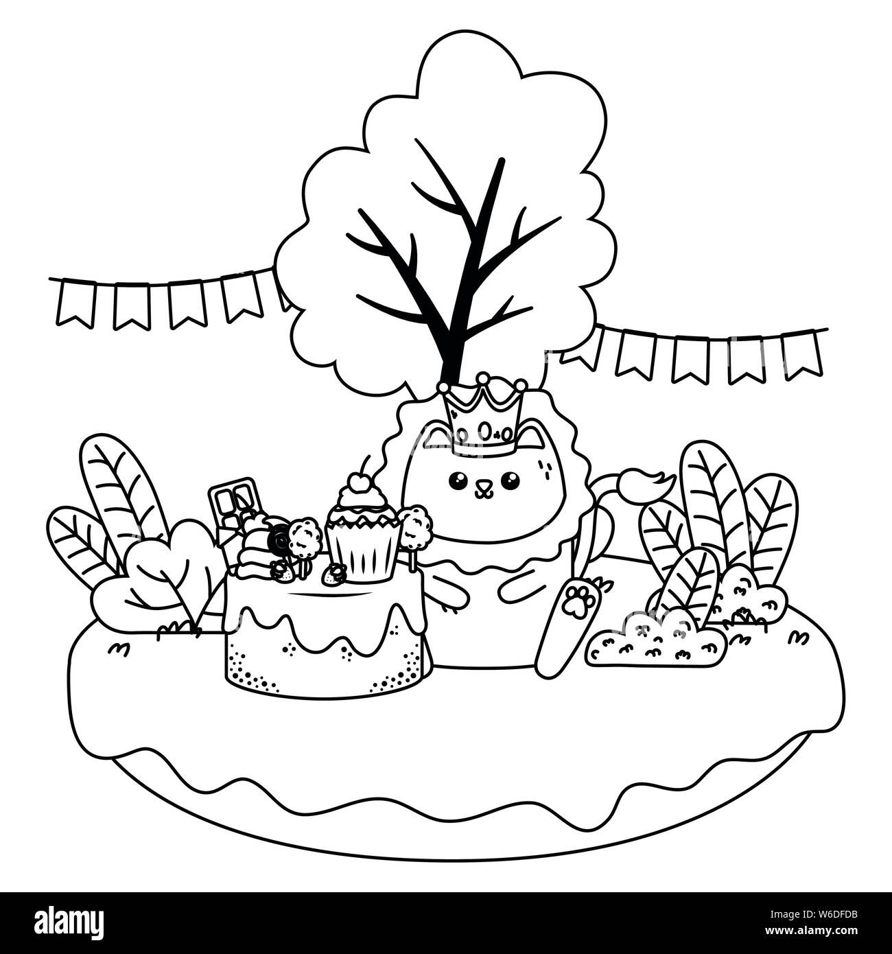 Lion cartoon design, happy birthday celebration decoration party ...