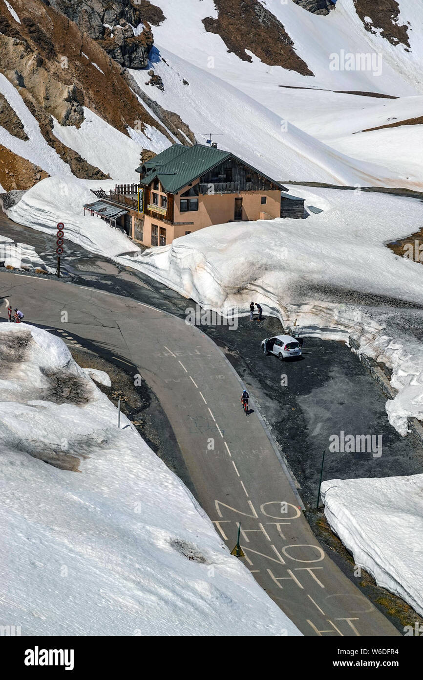 Lots of snow as Springtime comes to Col de Galibier, France Stock Photo