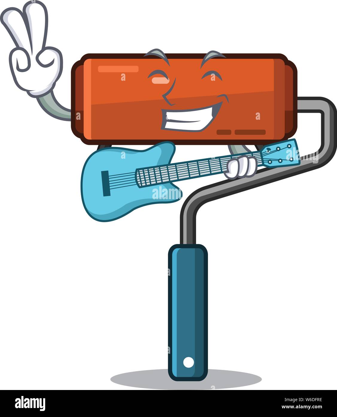 With guitar paint roller in the character bucket Stock Vector Image