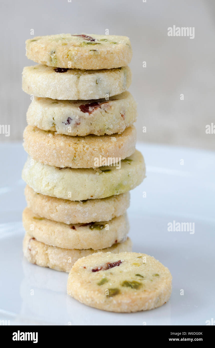 Stack of Pistachio and Cranberry Cookies Stock Photo