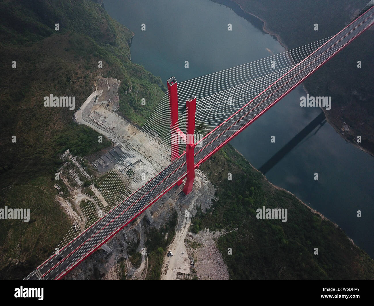 Aerial view of the Yachi River Bridge, one of the longest cablestayed