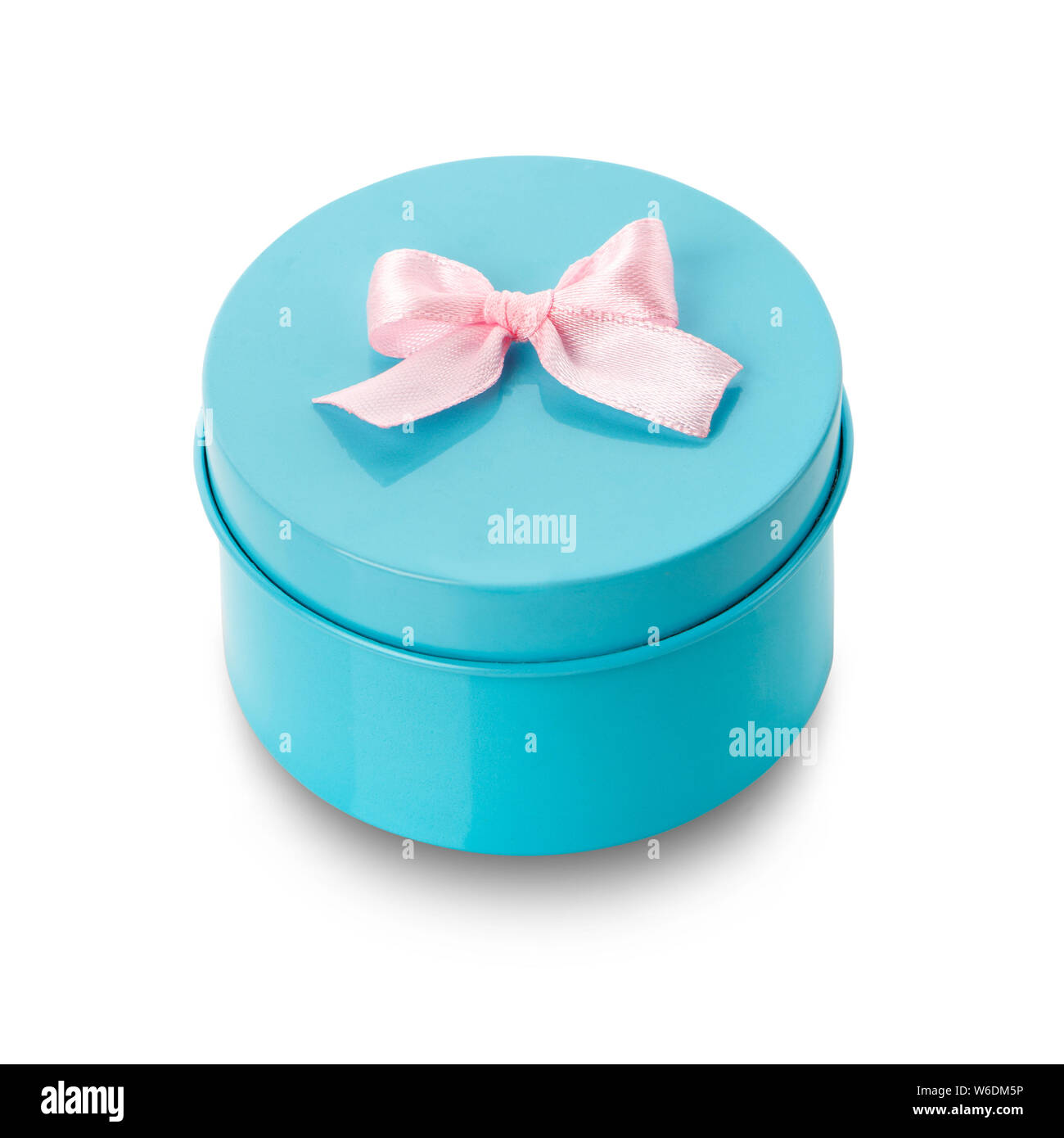 Blue gift box with white bow isolated Stock Photo