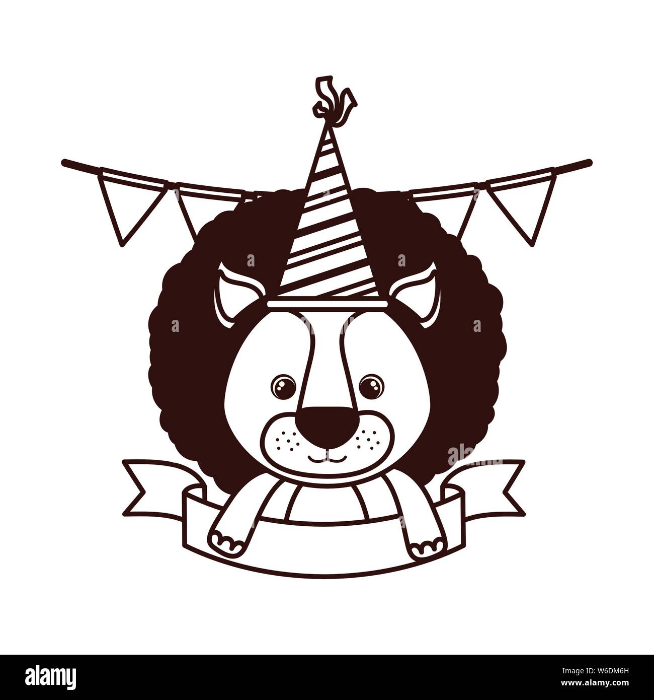 cute lion with party hat on white background Stock Vector Image & Art ...