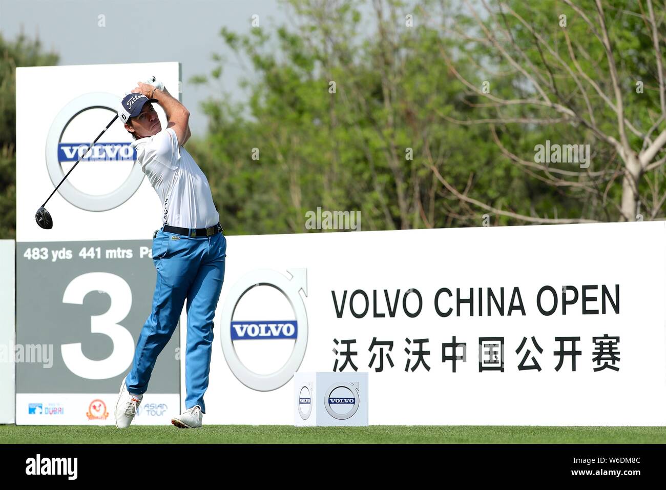 Julien Guerrier of France competes in the second round of the 2018 Volvo China Open golf tournament in Beijing, China, 27 April 2018. *** Local Captio Stock Photo
