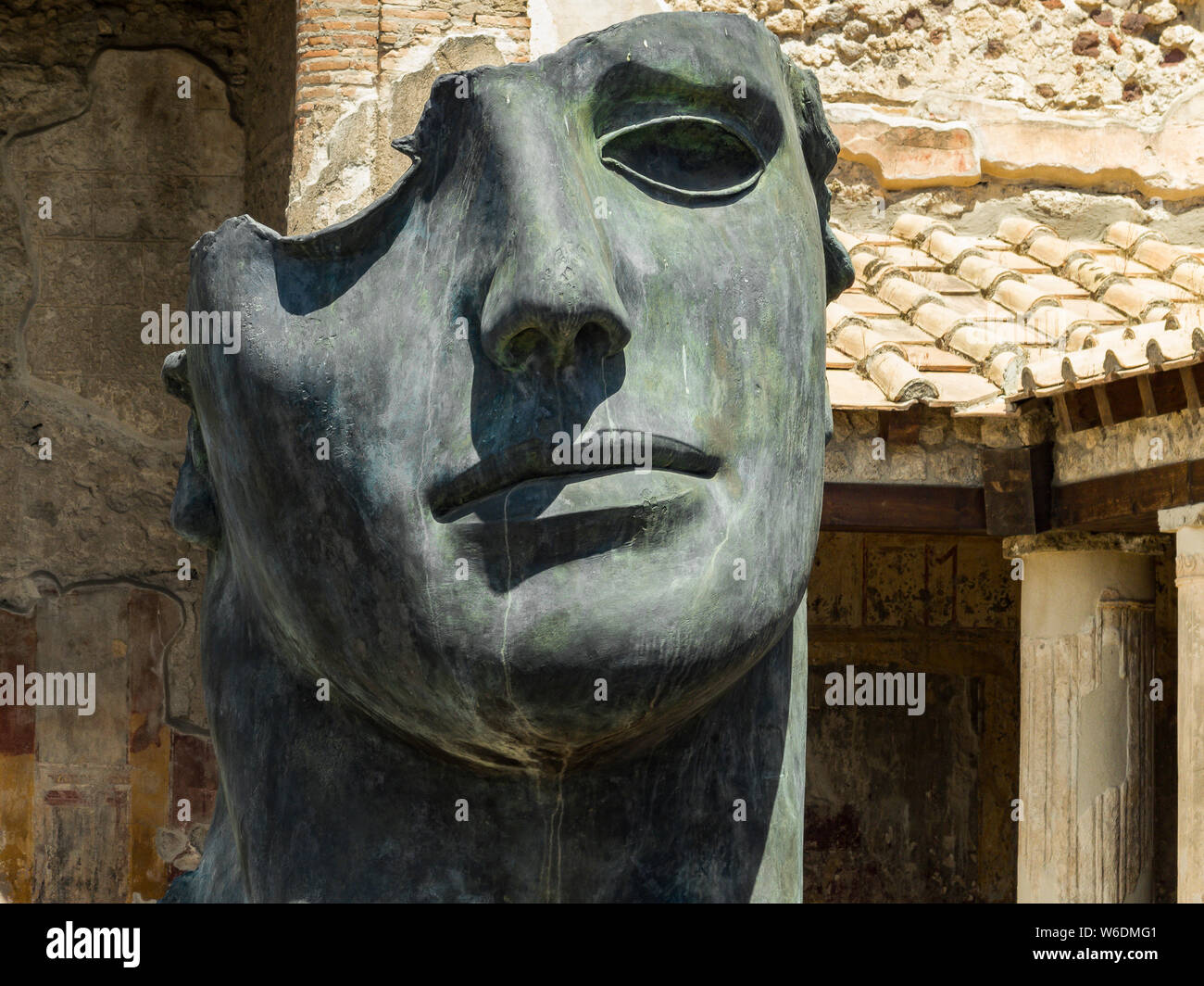 bronze statue of an human face in  Pompeii Stock Photo