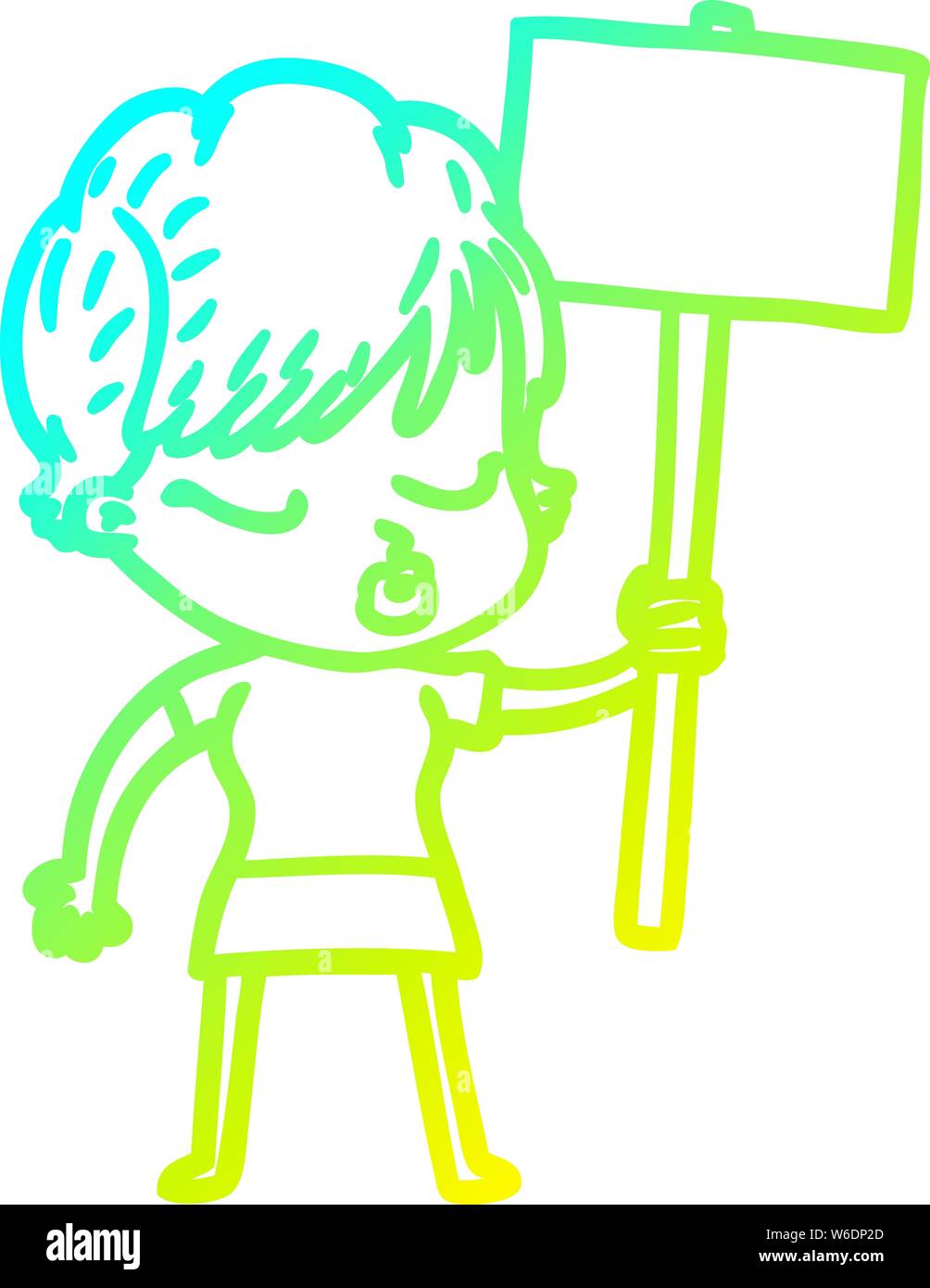 cold gradient line drawing of a cartoon woman with eyes shut Stock ...