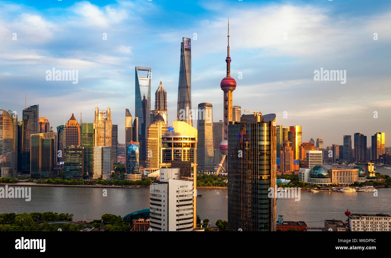 Skyline of the Huangpu River and the Lujiazui Financial District with ...