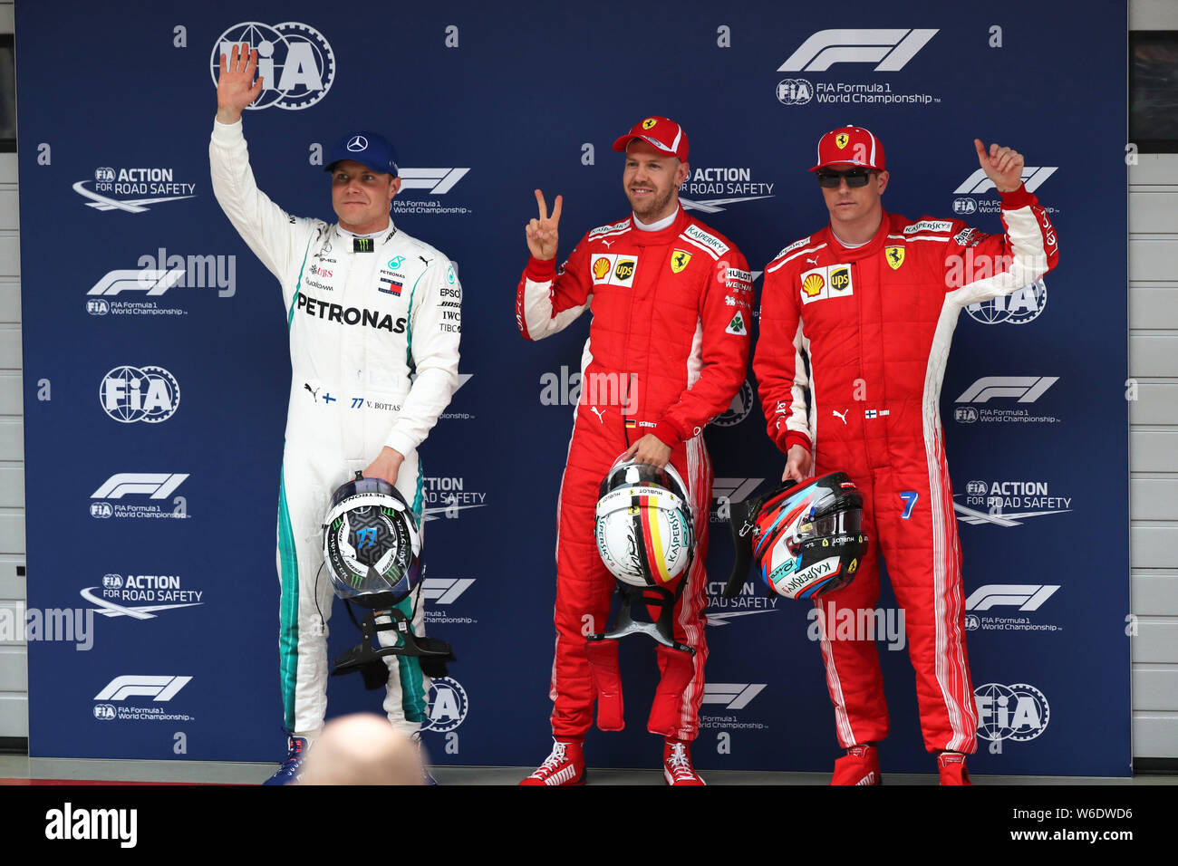 From left) Finnish F1 driver Valtteri Bottas of Mercedes AMG GP, German F1  driver Sebastian Vettel of Ferrari and Finnish F1 driver Kimi Raikkonen of  Stock Photo - Alamy