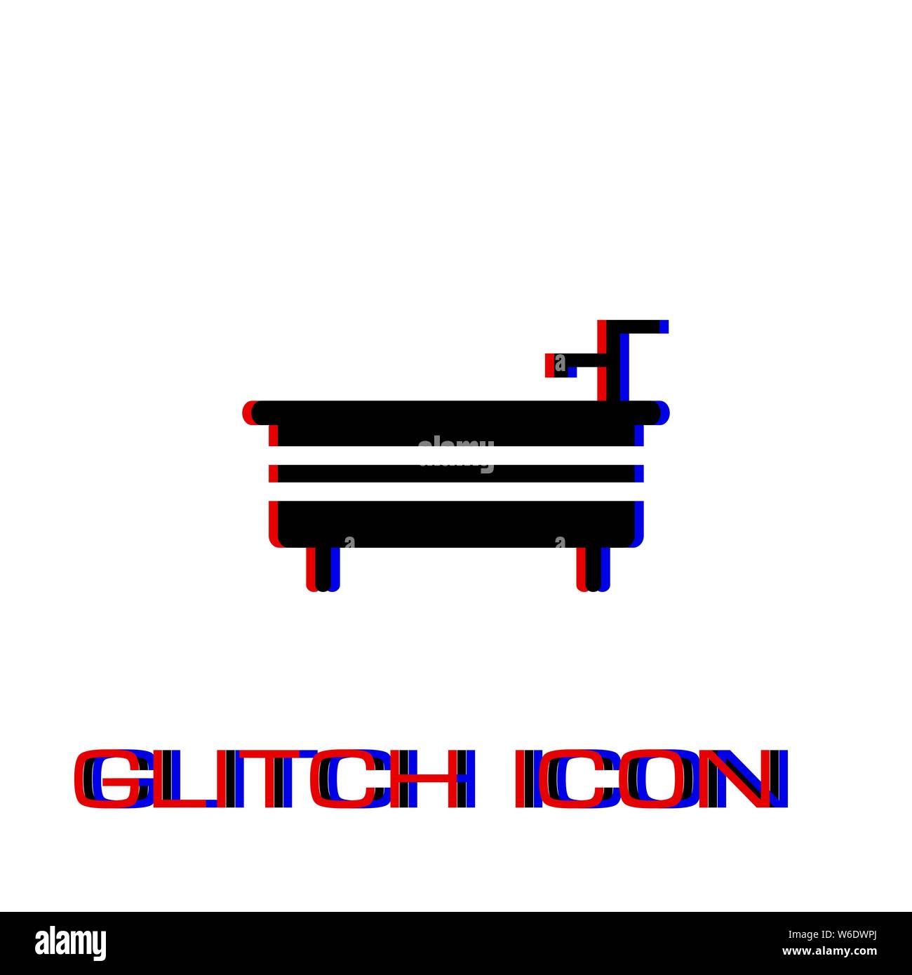 Bath icon flat. Simple pictogram - Glitch effect. Vector illustration symbol Stock Vector