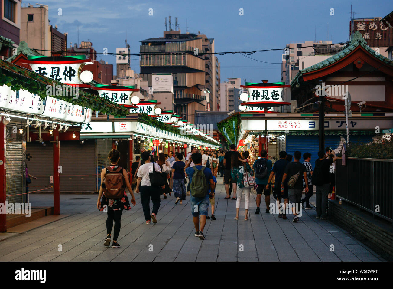 People walking in the Nakamise market near the Asakusa temple Stock Photo