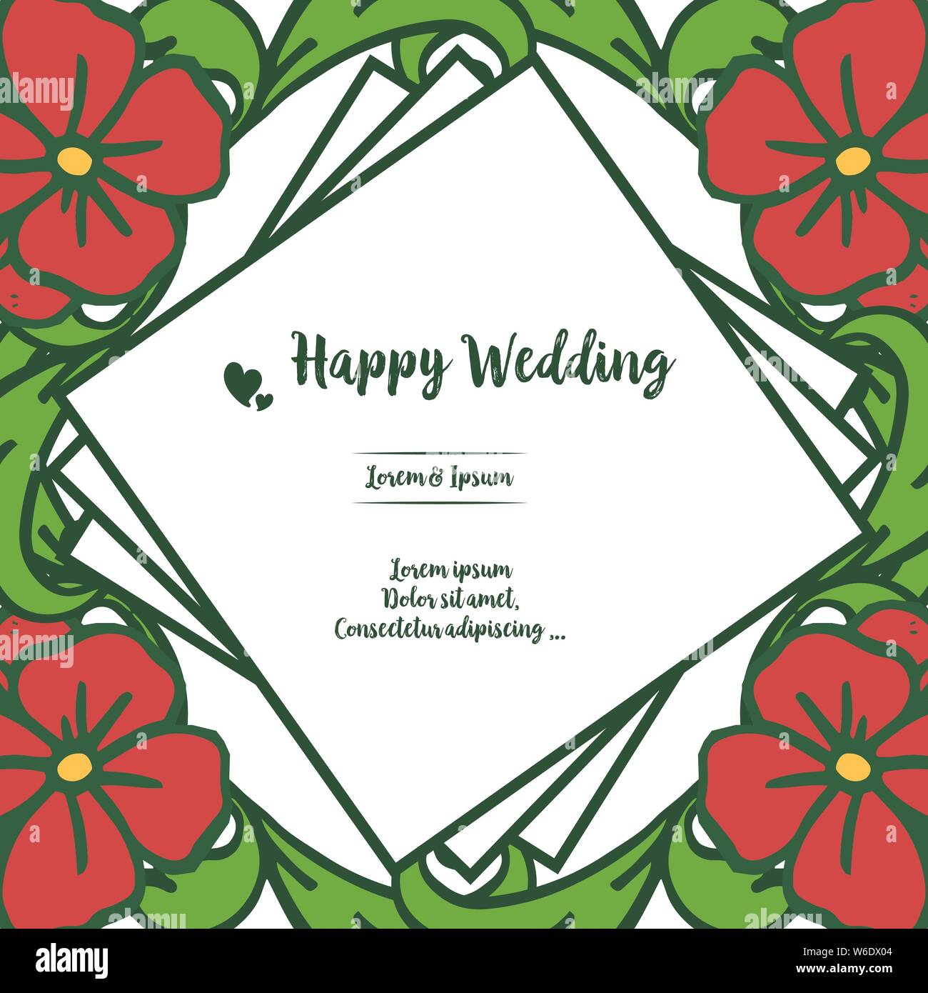 Cute Border Flower Frame Style Abstract Decoration Of Card Happy Wedding Vector Illustration Stock Vector Image Art Alamy