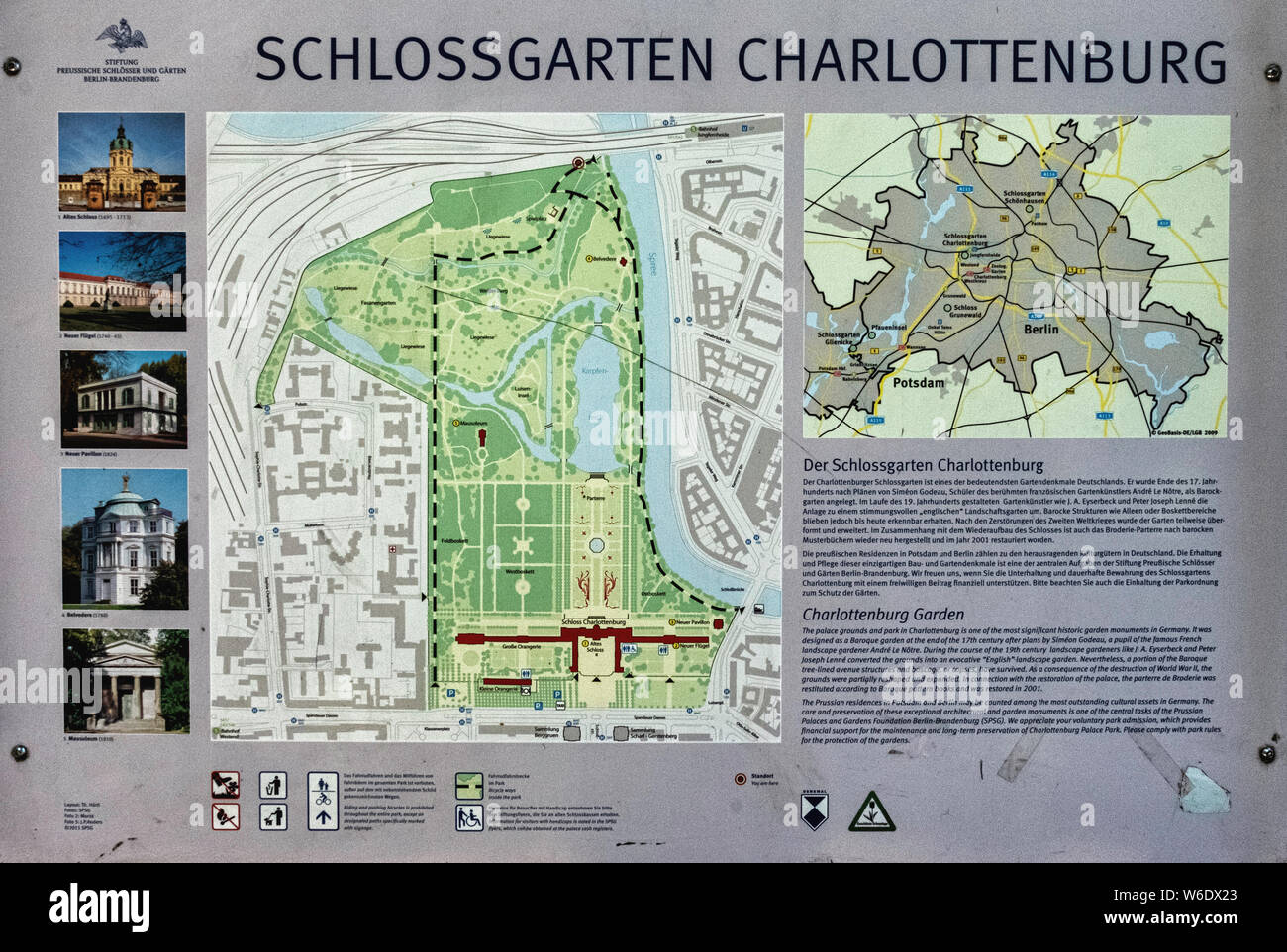 Map of the Schloss Charlottenburg Palace garden in Charlottenburg-Wilmersdorf, Berlin Stock Photo