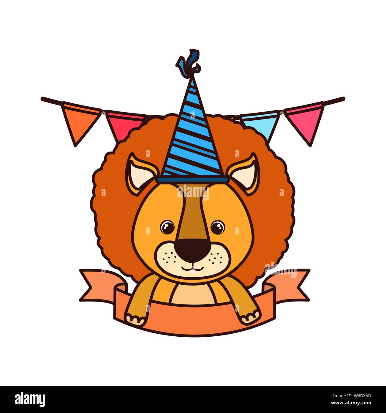 cute lion with party hat on white background Stock Vector Image & Art ...