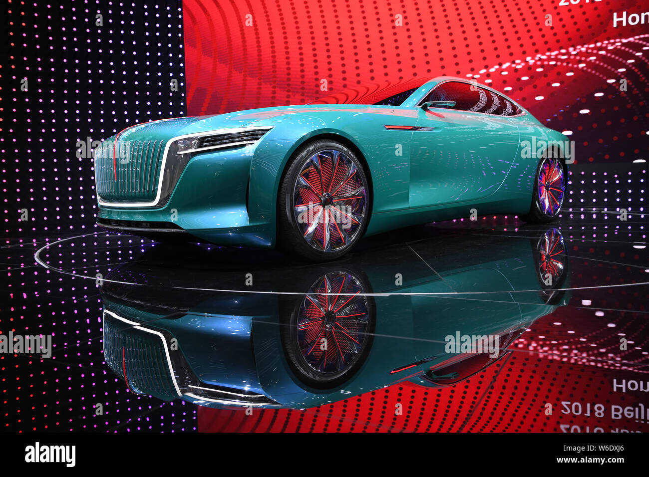 A Hongqi (Red Flag) EJing GT electric sports car concept car of China FAW Group Corp. is on