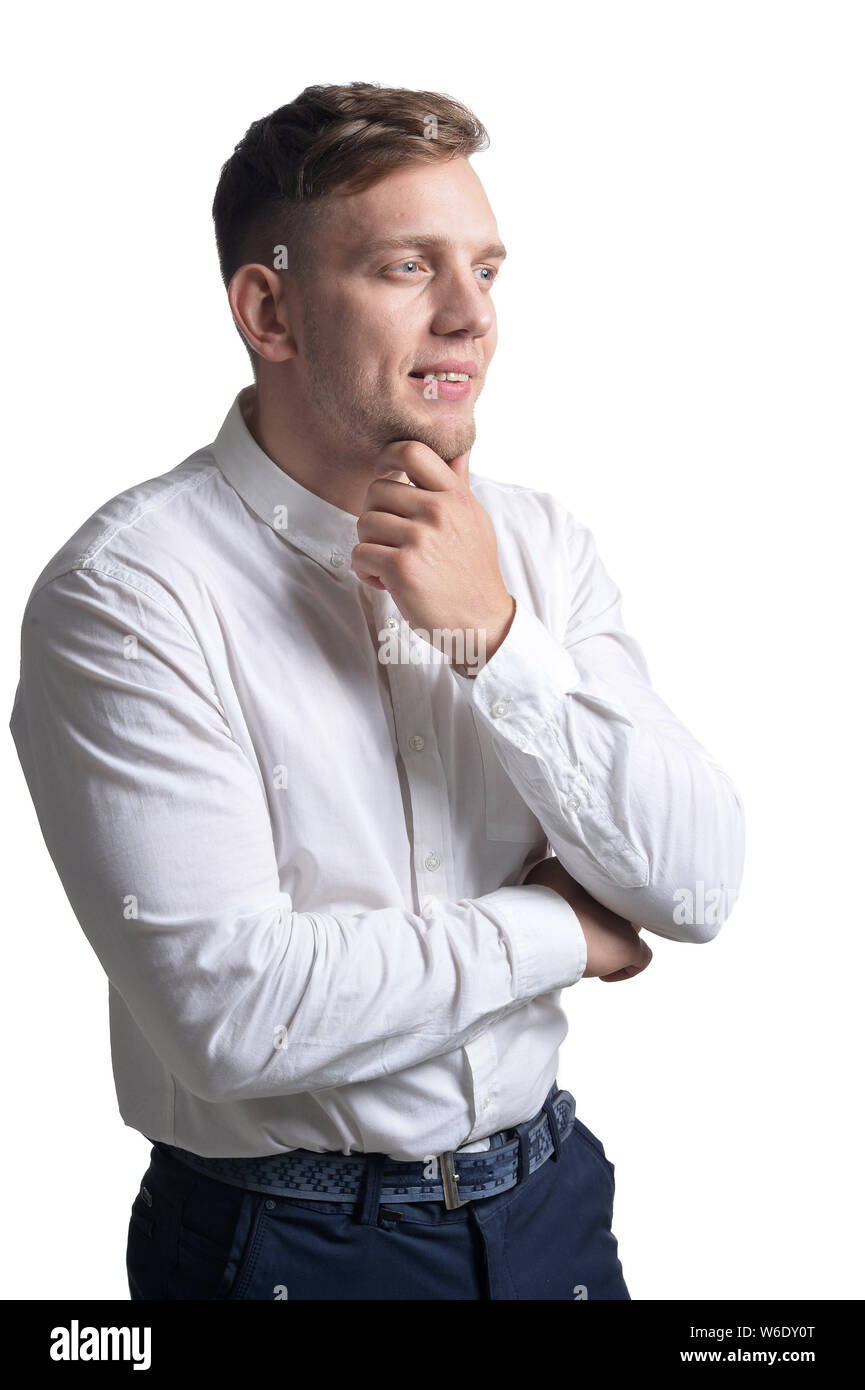 Portrait of handsome young man wearing white shirt Stock Photo - Alamy