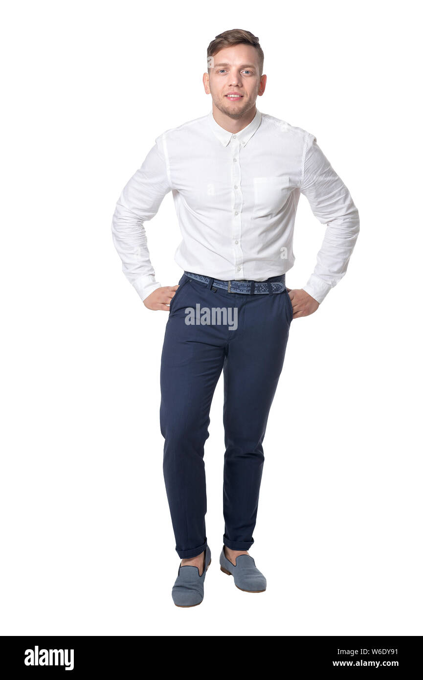 Portrait of handsome young man wearing white shirt Stock Photo - Alamy