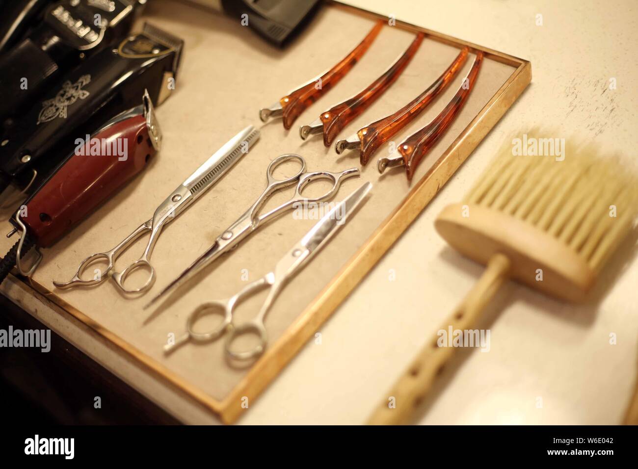 Tools used to cut a retro hairstyle are seen in a Shanghai-based barbershop  called BarberShop focusing only on men's vintage-style haircuts in Shangha  Stock Photo - Alamy