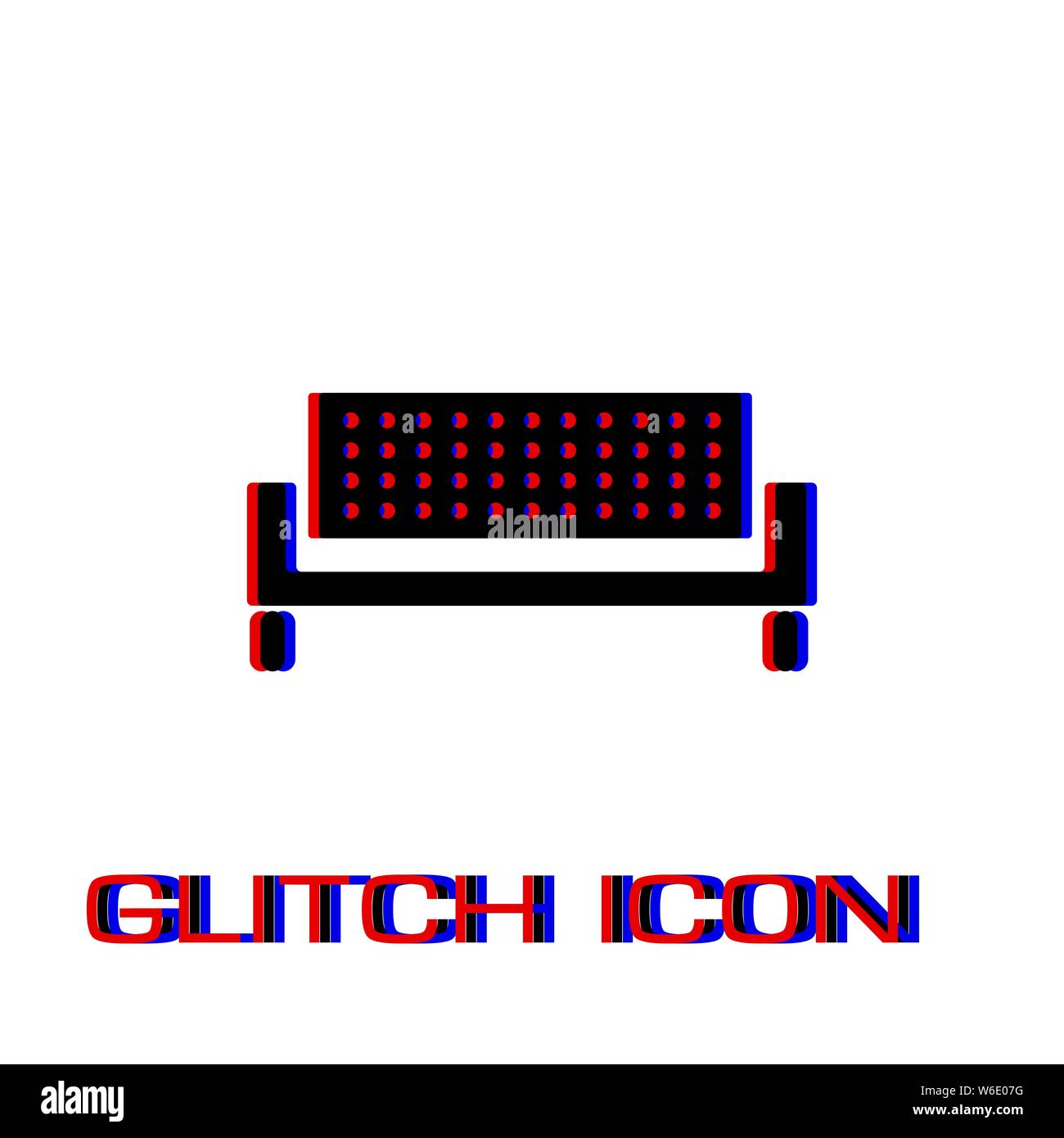 Bench icon flat. Simple pictogram - Glitch effect. Vector illustration symbol Stock Vector