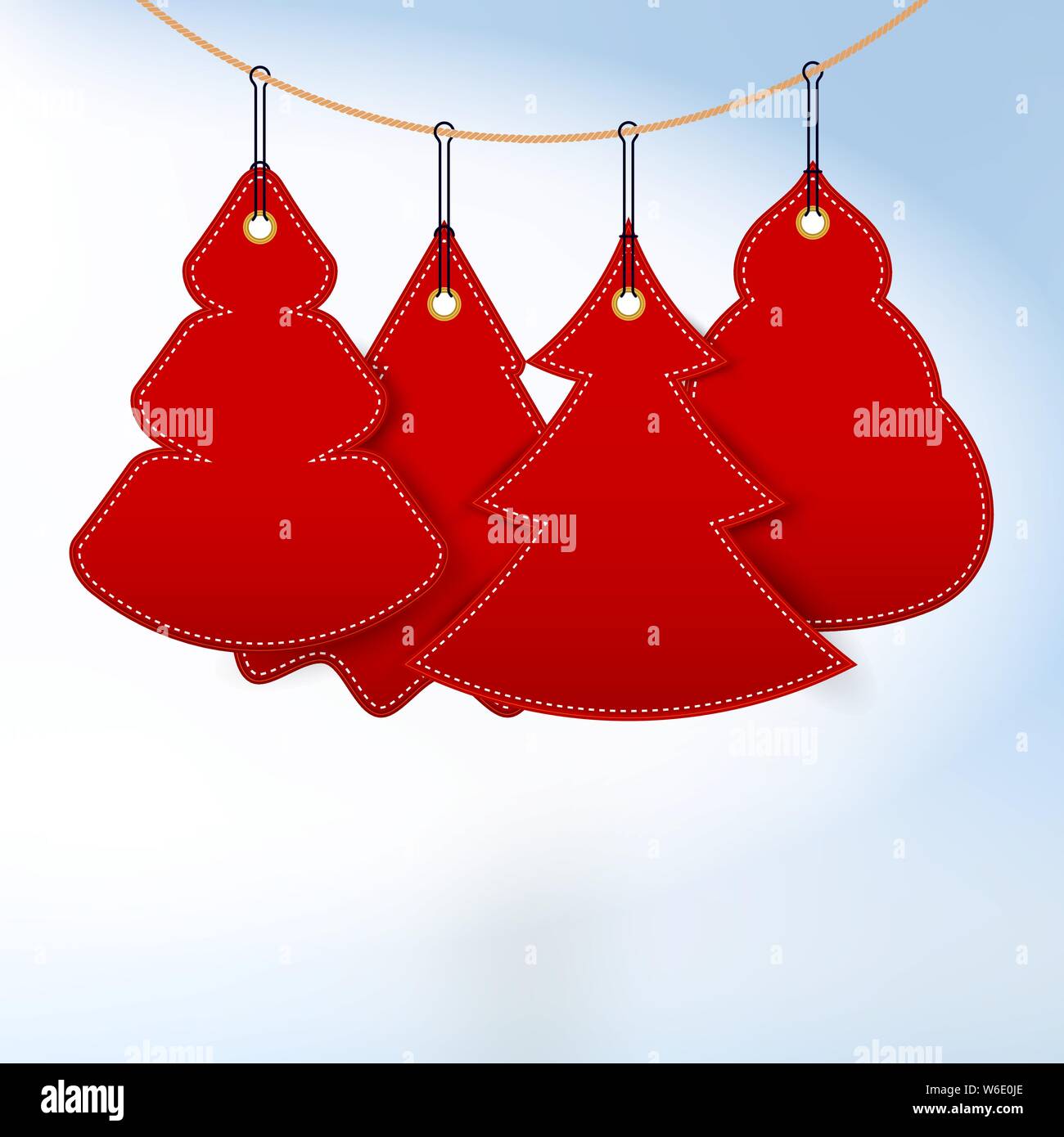 Hanging Simple Christmas Trees. Blank Red Paper Cut Christmas Trees. Background, Template. Christmas Greeting Card. Vector Illustration. Stock Vector