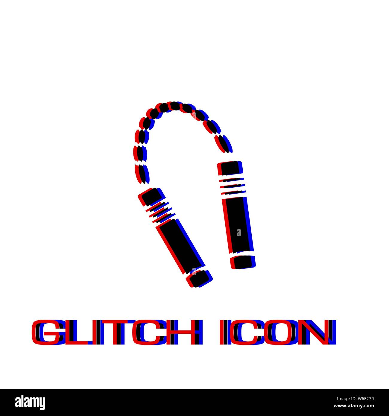 Nunchuck icon flat. Simple pictogram - Glitch effect. Vector illustration symbol Stock Vector