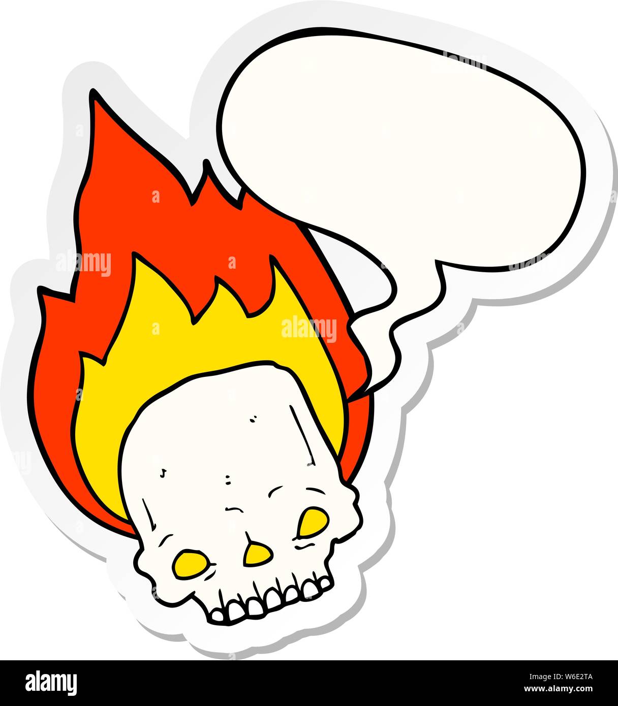 spooky cartoon flaming skull with speech bubble sticker Stock Vector ...