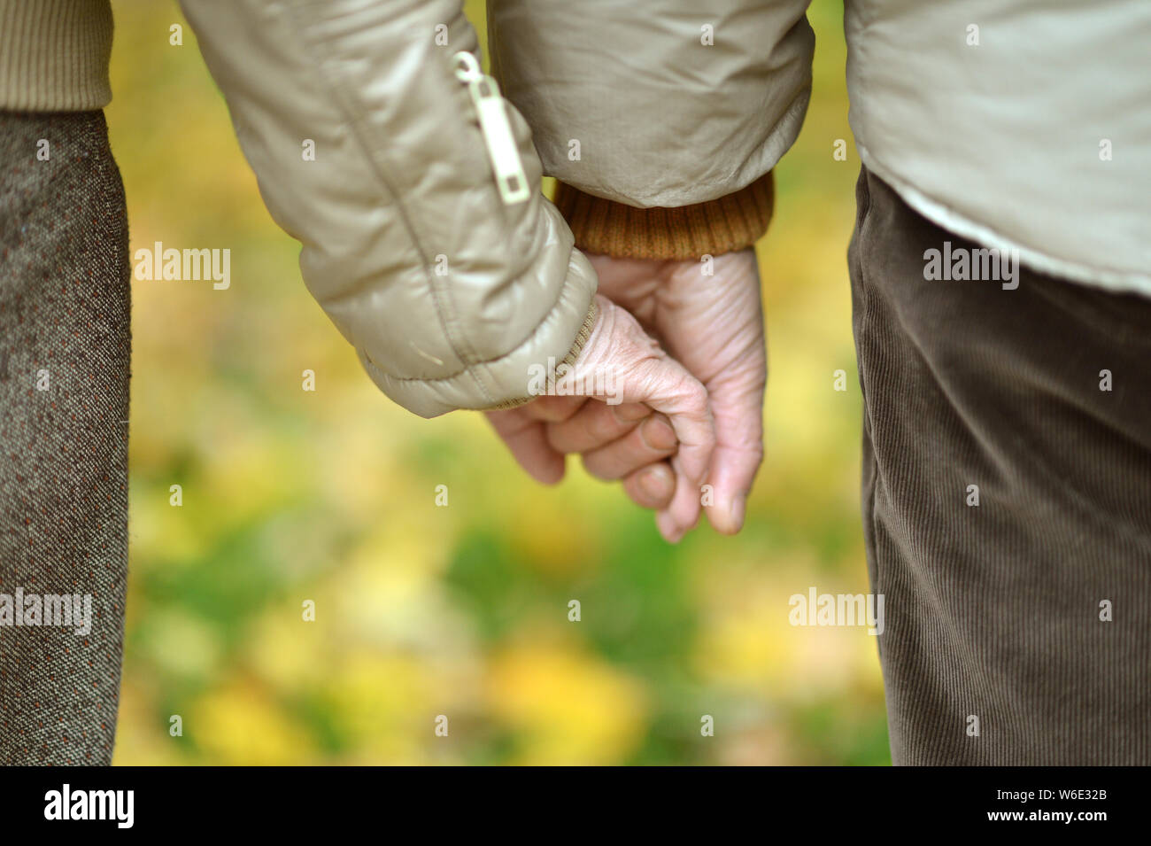 Elderly couple holding hands in autumn park Stock Photo - Alamy