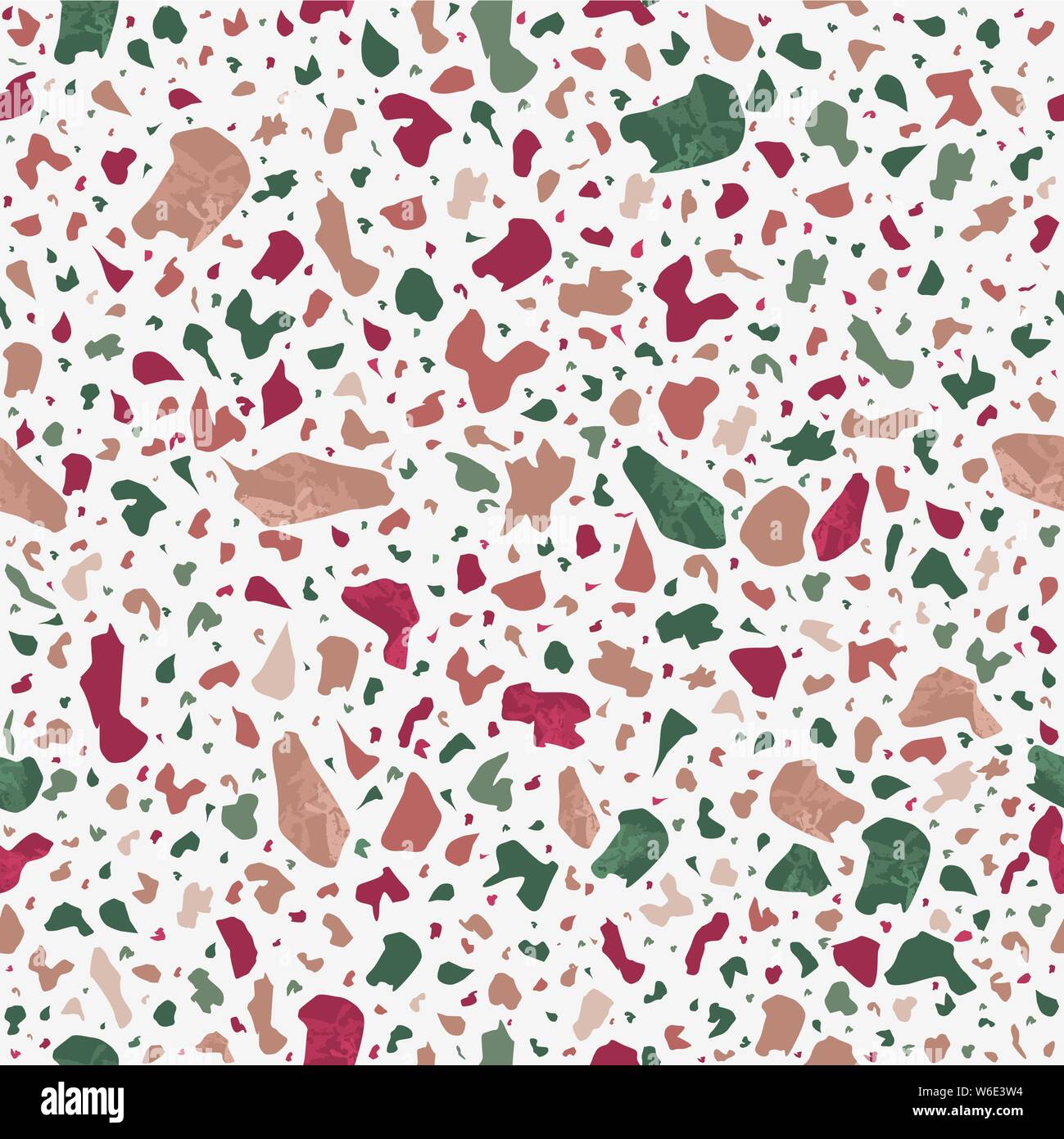 Colorful terrazzo flooring seamless pattern with realistic color stones and rocks on white background. Traditional stone material tile illustration. Stock Vector