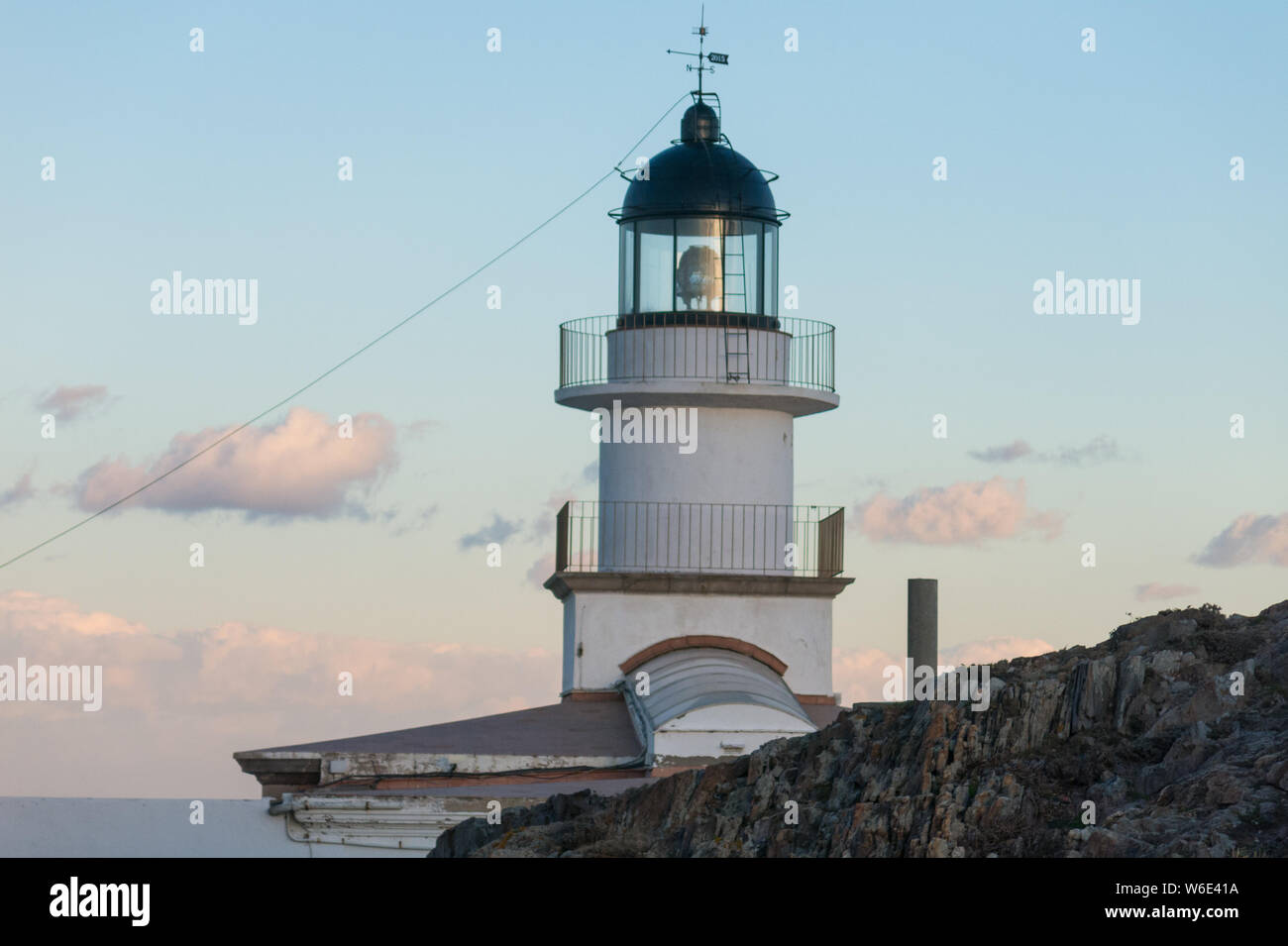 Lighthouse of the Cap de Creus Natural Park, the westernmost point of Spain, where the sun first rises. Cadaques, Catalonia, Spain. Stock Photo