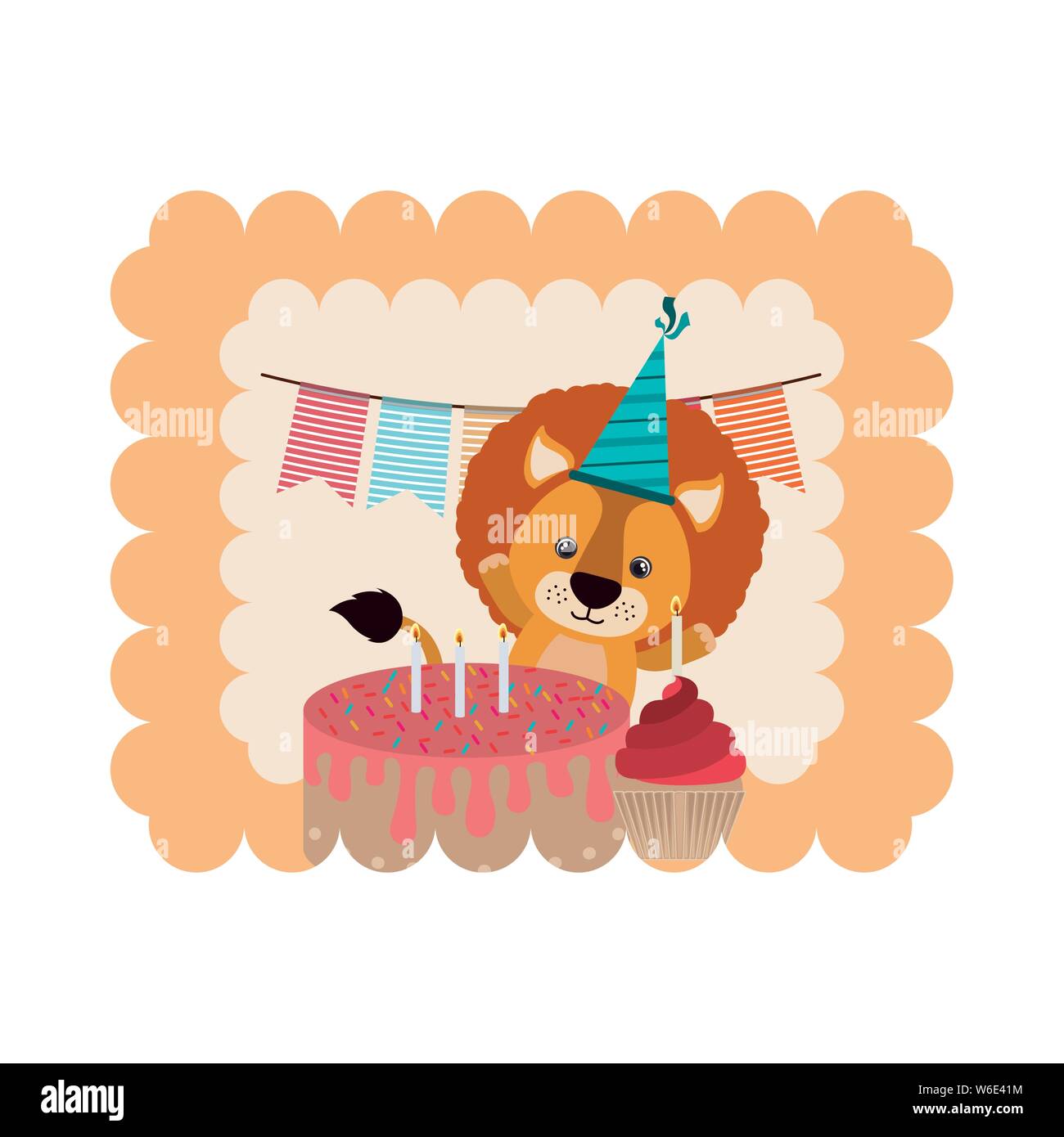 birthday card and lion with hat party Stock Vector Image & Art - Alamy