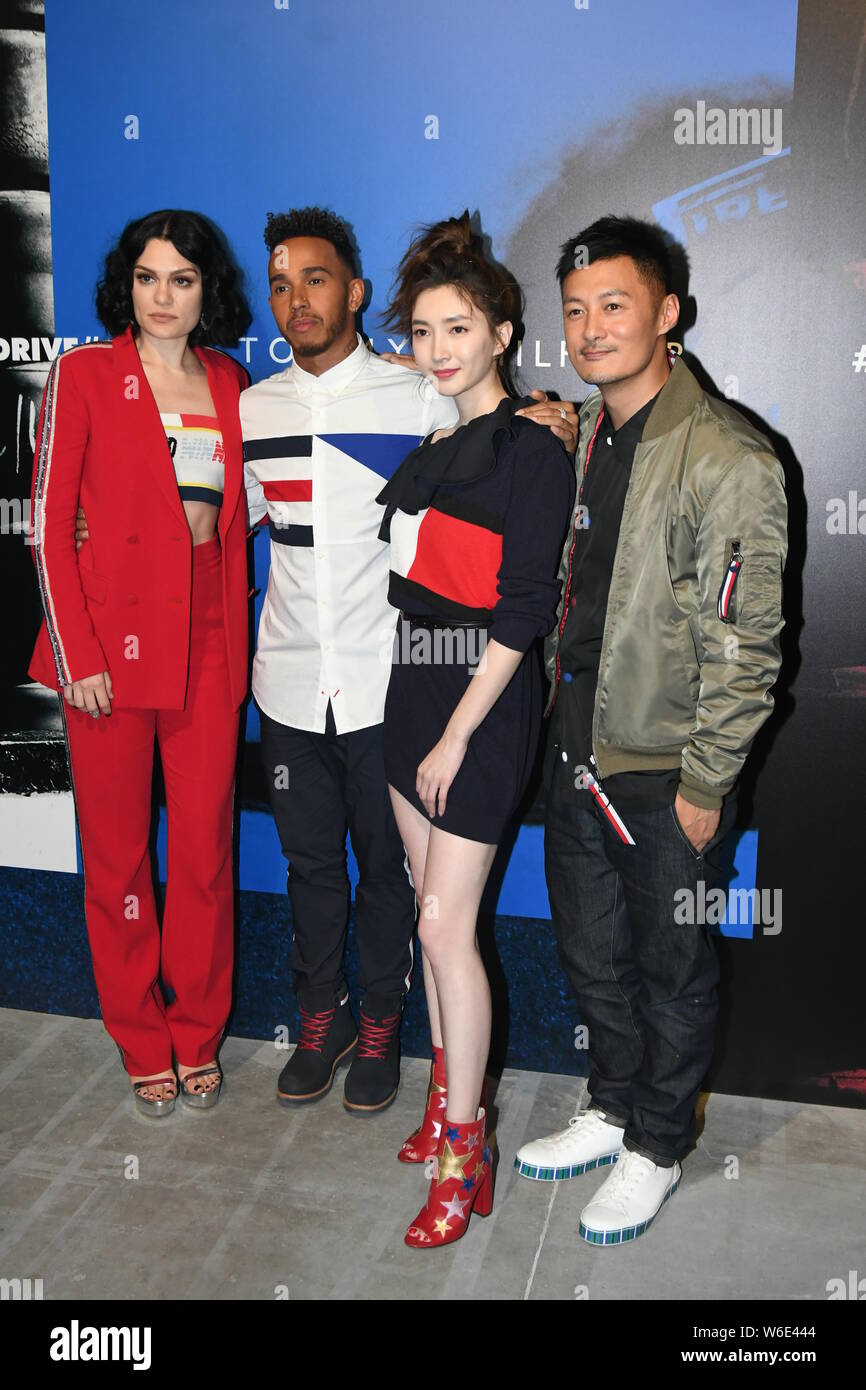 (From left) English singer Jessie J, Mercedes' British F1 driver Lewis