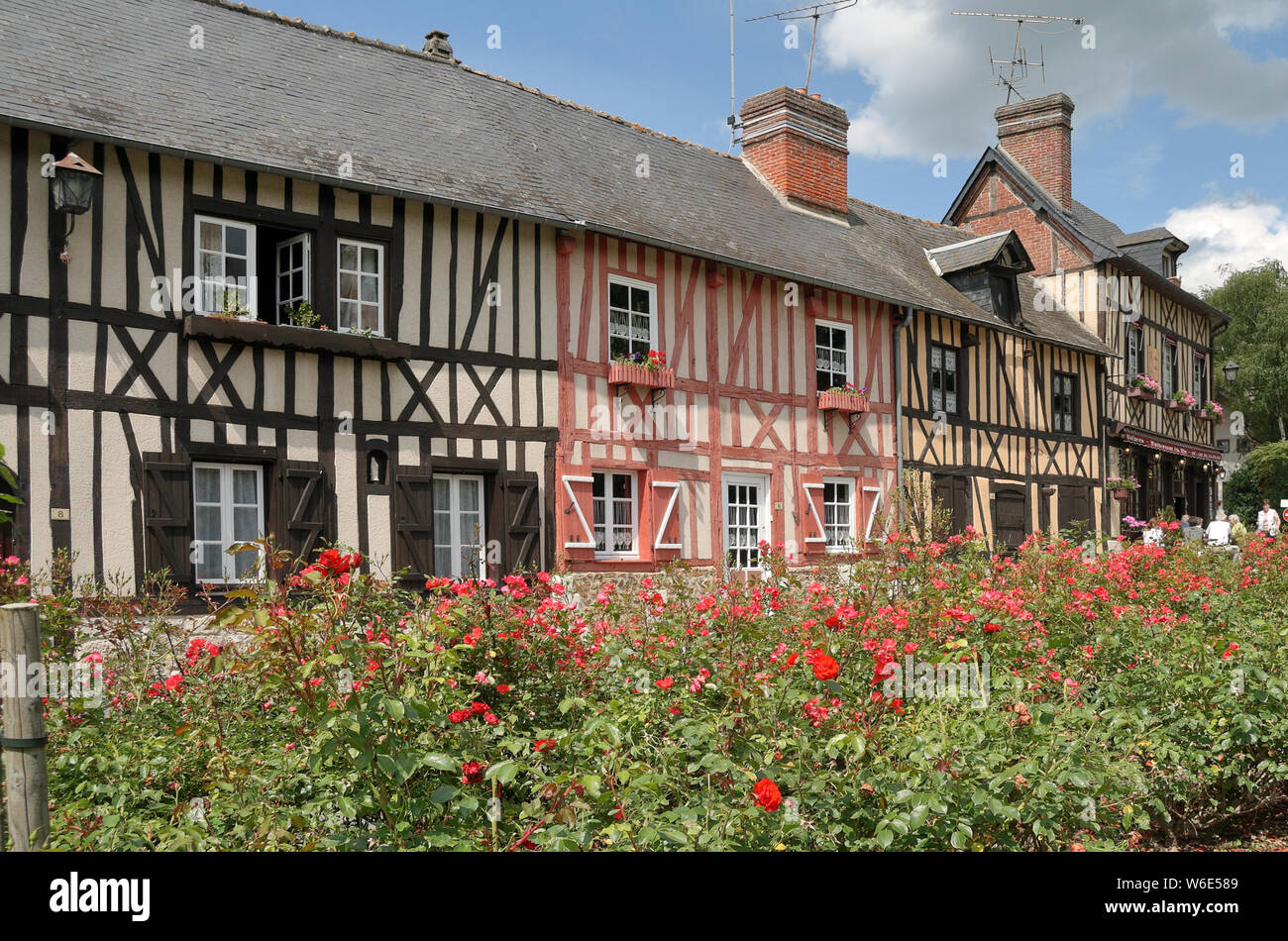 Traditional Timber Framed Cottages in the Village of Le Bec Hellouin in the Normandy, France