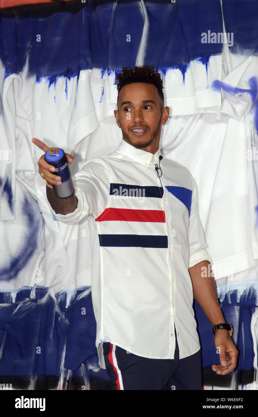 Mercedes' British F1 Lewis Hamilton attends a promotional event by fashion brand Tommy Hilfiger in Shanghai, China, 11 April 2018 Stock Photo -