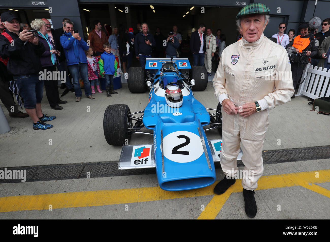 Sir Jackie Stewart OBE drives his 1969 Matra MS80-02 Formula One car at the 2019 Silverstone Classic Stock Photo
