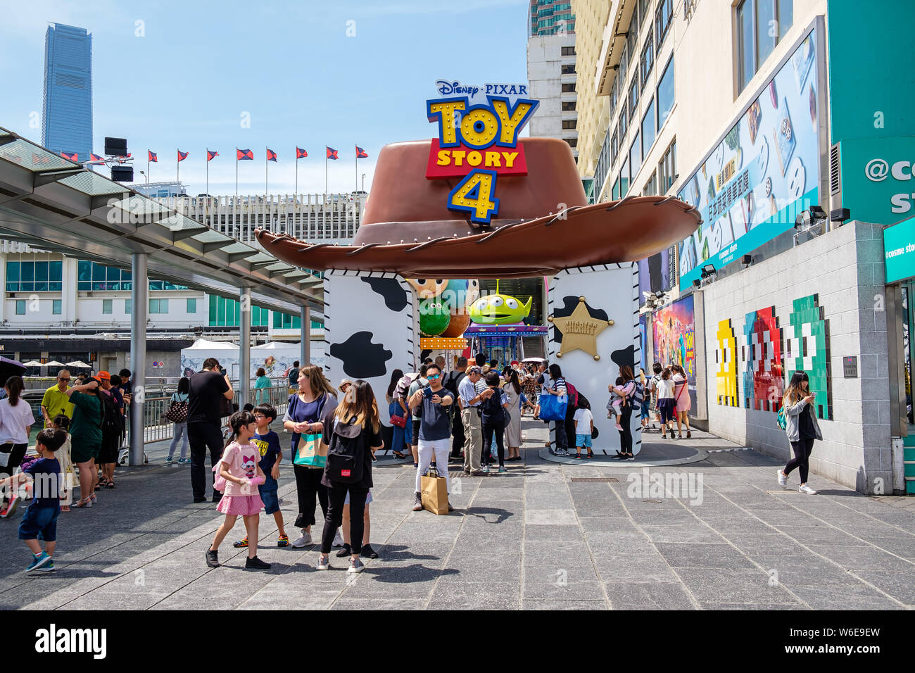 Cowboy hat seen during the Carnival.Toy Story 4 is celebrated with a themed carnival of different games and challenges at Hong Kong Harbour City. Stock Photo