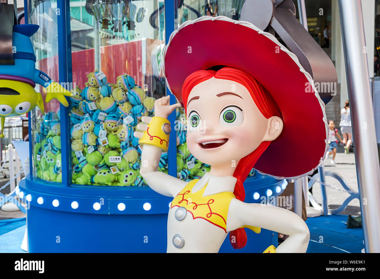 A replica of Jessie seen during the Carnival.Toy Story 4 is celebrated with a themed carnival of different games and challenges at Hong Kong Harbour City. Stock Photo