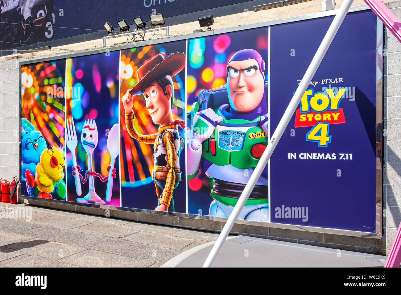 An image of Sheriff Woody, Buzz Lightyear seen during the Carnival.Toy Story 4 is celebrated with a themed carnival of different games and challenges at Hong Kong Harbour City. Stock Photo