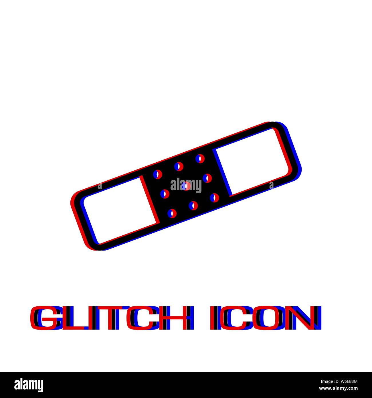 Plaster icon flat. Simple pictogram - Glitch effect. Vector illustration symbol Stock Vector